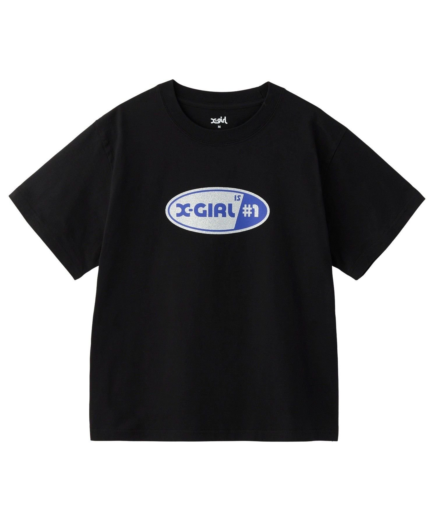 X-girl NUMBER 1 GLITTER OVAL LOGO S/S TEE エックスガール トップス カットソー・Tシャツ ブラック ホワイト