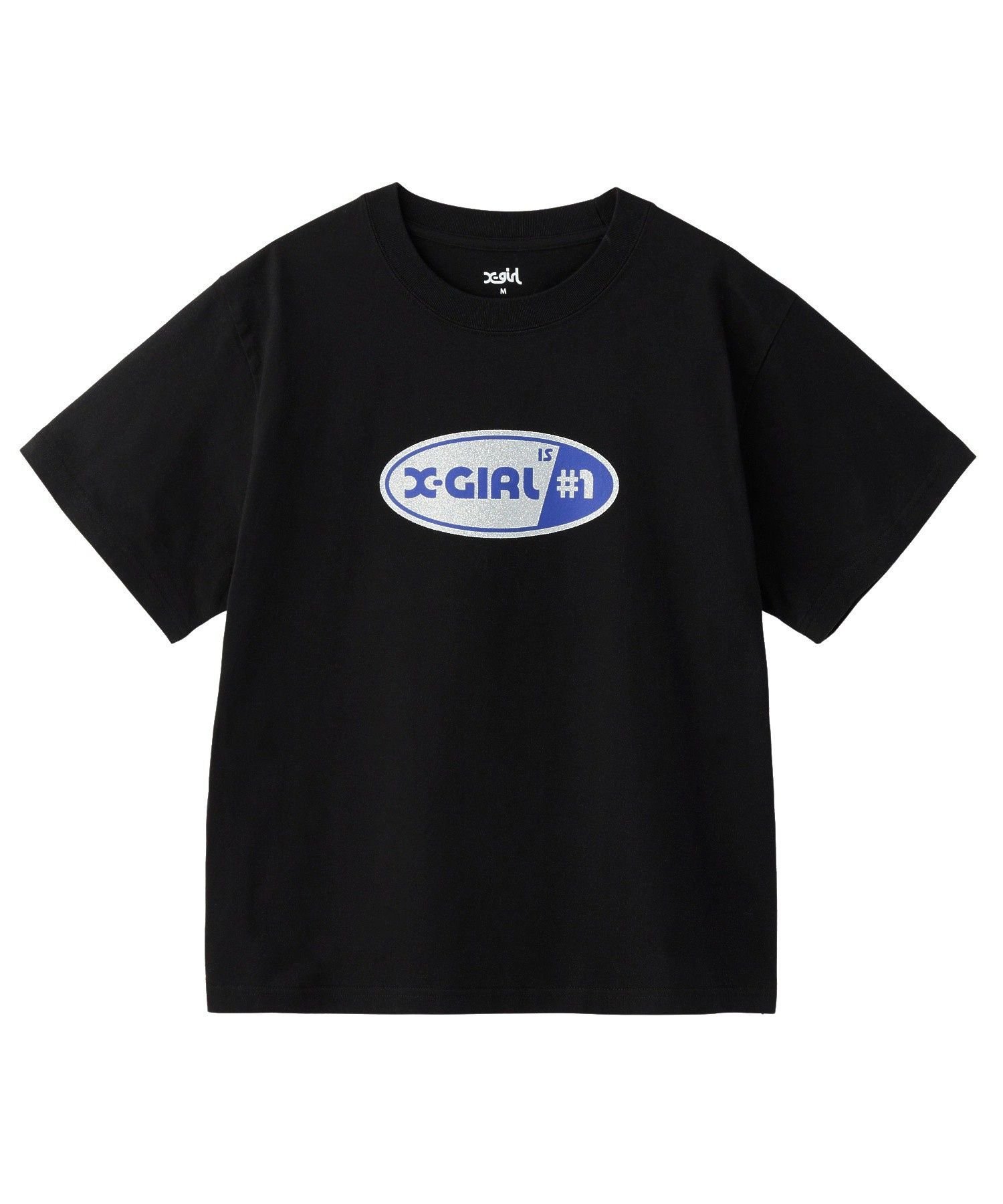 X-girl NUMBER 1 GLITTER OVAL LOGO S/S TEE エックスガール トップス カットソー・Tシャツ ブラック ホワイト