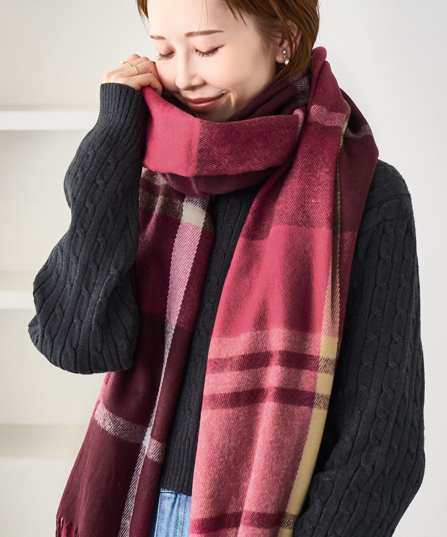 【SALE／30%OFF】ROPE' PICNIC PASSAGE チェックストール ロペピクニック ファッション雑貨 マフラー・ストール・ネックウォーマー レッド ブルー ベージュ
