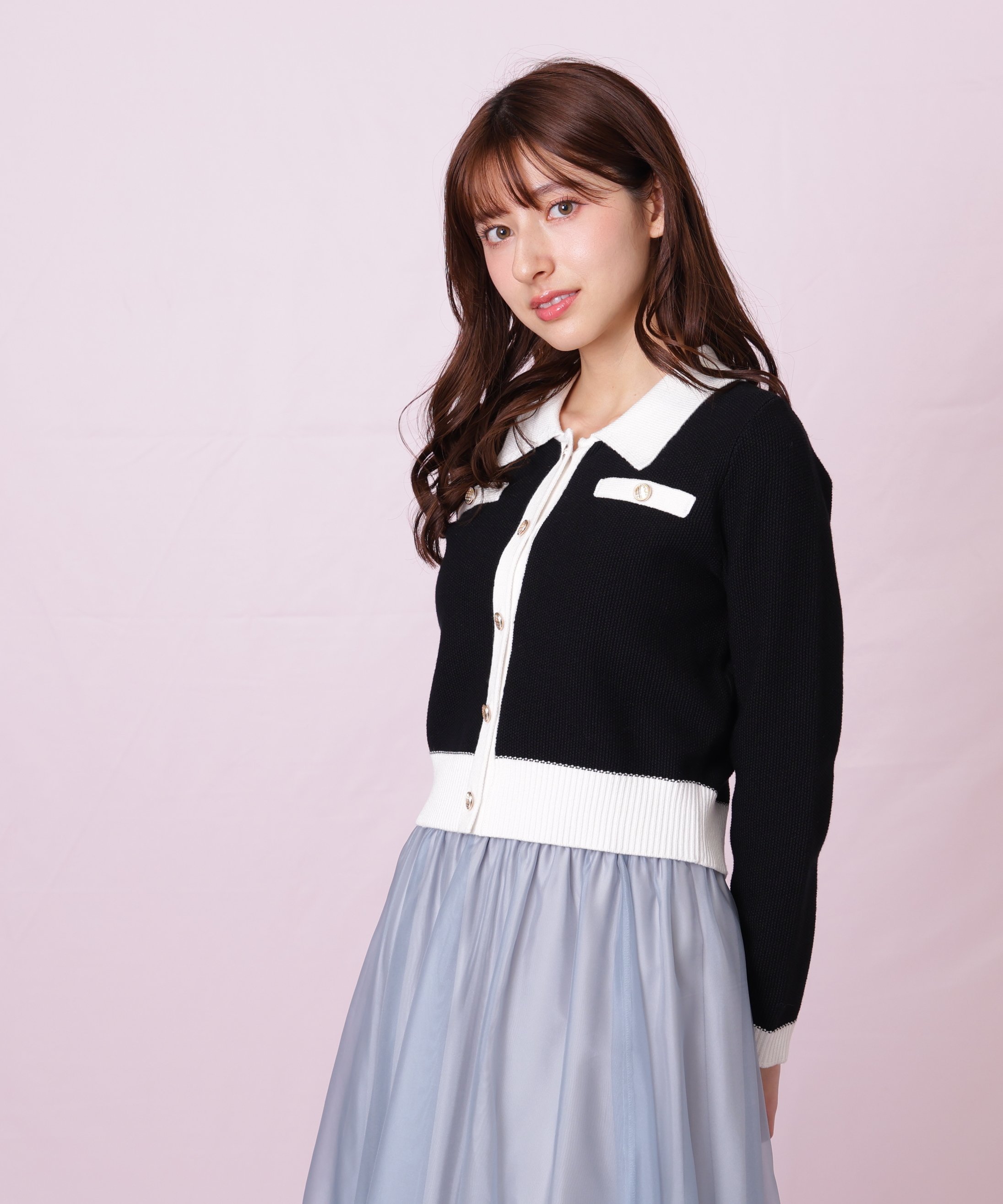 JILL by JILL STUART バイカラー衿付きカーディガン ジル バイ ジル スチュアート トップス ニット ブラック ホワイト