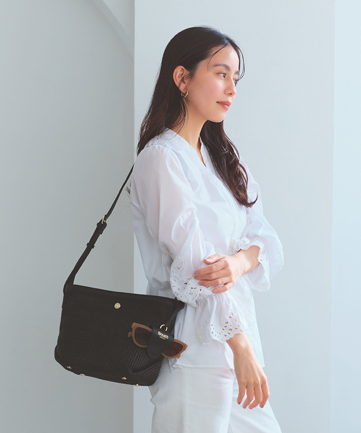 Breath TOPKAPI TOPKAPI サングラスホルダー付 レザーコンビ カゴショルダーバッグ トプカピ バッグ ショルダーバッグ ホワイト ベージュ ブラック【送料無料】