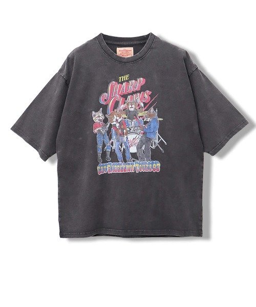 CORISCO CORISCOスノーウォッシュロックアニマル柄TEE(MENS/WOMENS) サンコーバザール トップス カットソー・Tシャツ ブラック グレー