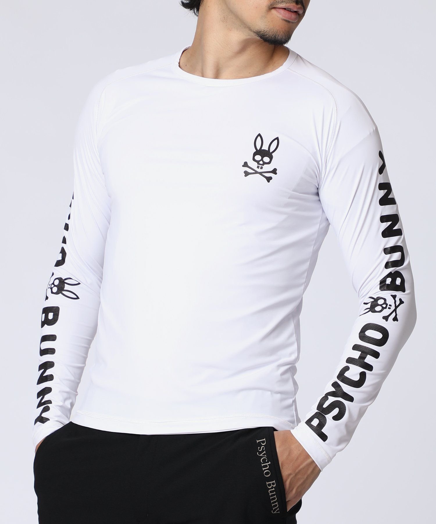 Psycho Bunny [GOLF]スリーブプリント UVコンプレッションインナー サイコバニー トップス カットソー・Tシャツ ブラック ホワイト【送料無料】