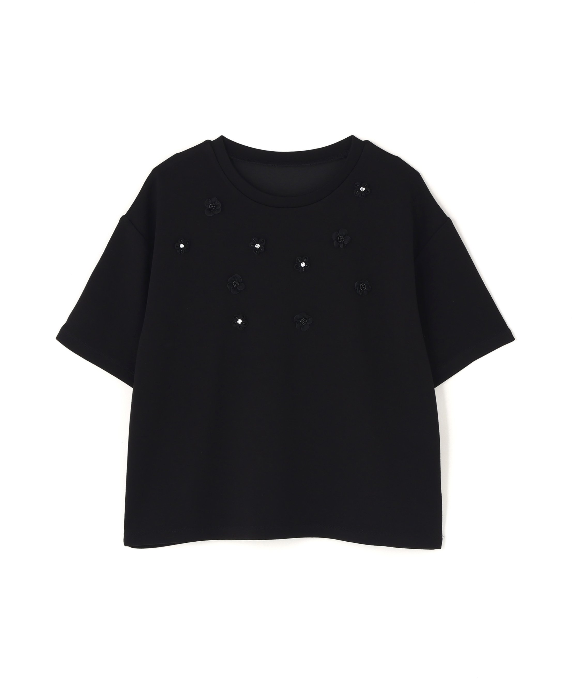 NATURAL BEAUTY BASIC フラワーモチーフカットソー ナチュラルビューティベーシック トップス カットソー・Tシャツ ホワイト ブラック