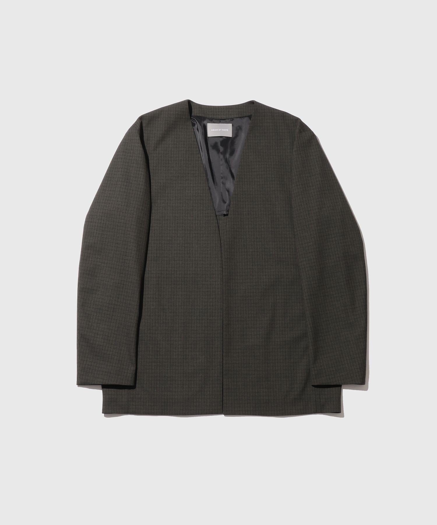 ADAM ET ROPE' HOMME DELEGANT ルームジャケット アダムエロペ ジャケット・アウター ノーカラージャケット カーキグリーン ブラック【送料無料】