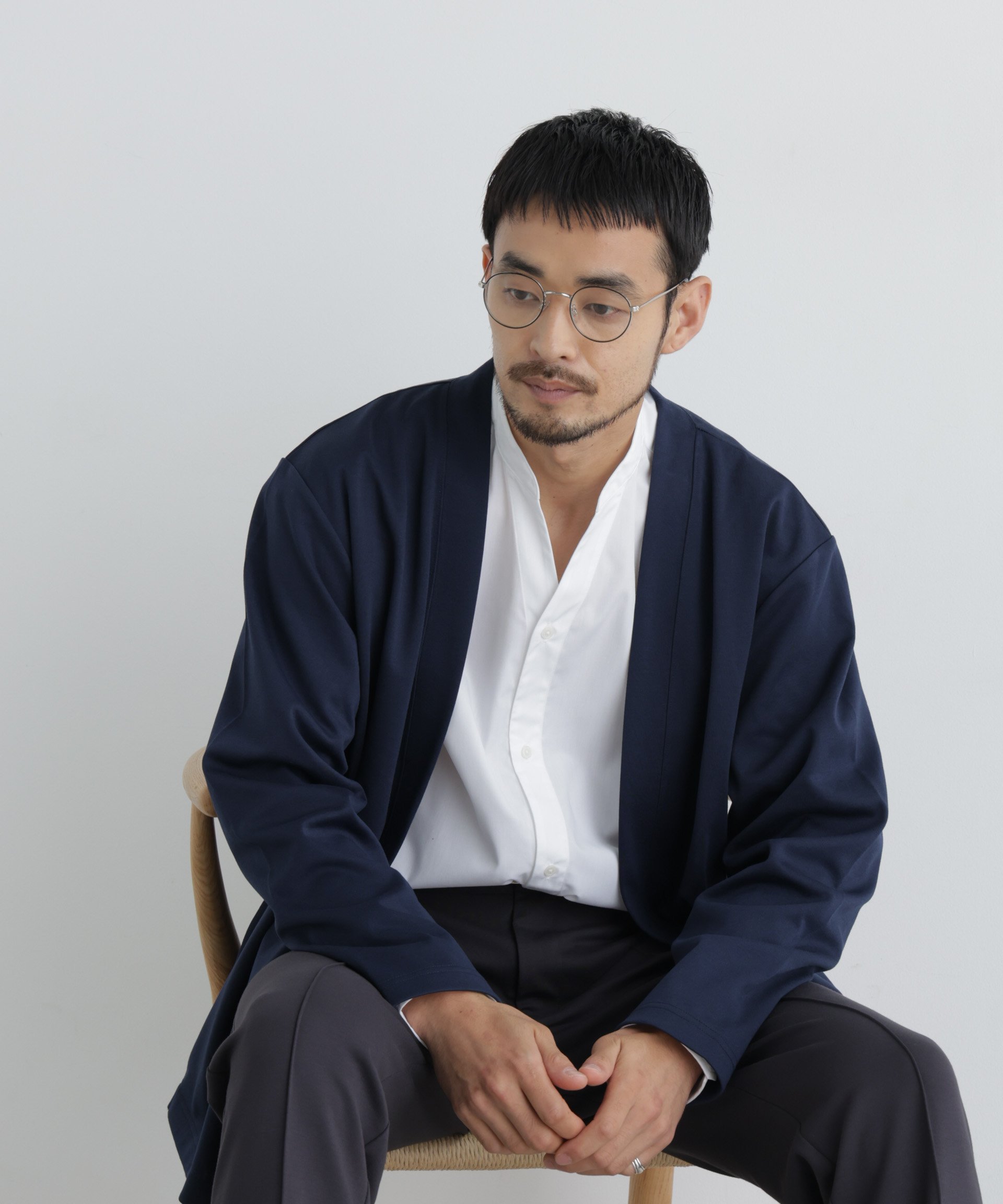 NANO universe ダブルジャージー着流しカーディガン ナノユニバース トップス カットソー・Tシャツ ブルー ブラウン グレー ブラック ネイビー