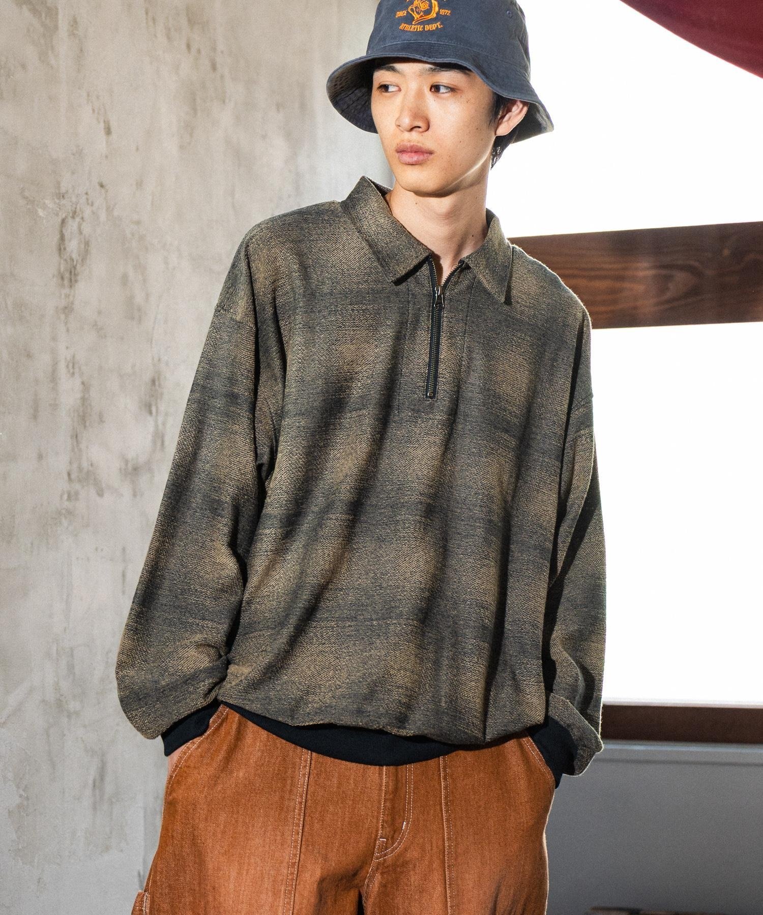niko and ... ジャガードオンブレハーフZIPプルオーバー ニコアンド トップス カットソー・Tシャツ ネイビー レッド ブラック