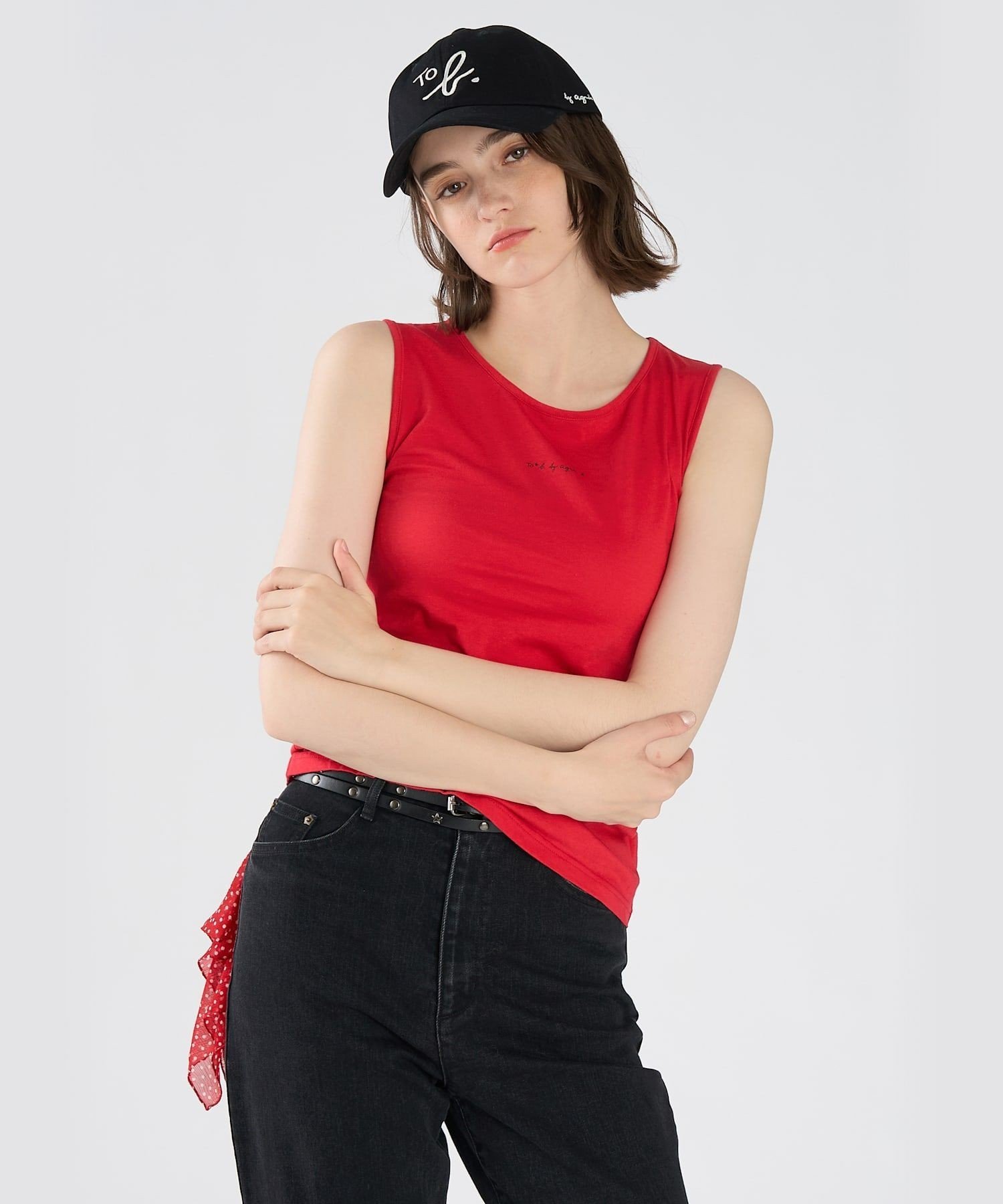 . ミニロゴ プリント コットン タンクトップ アニエスベー トップス カットソー・Tシャツ レッド