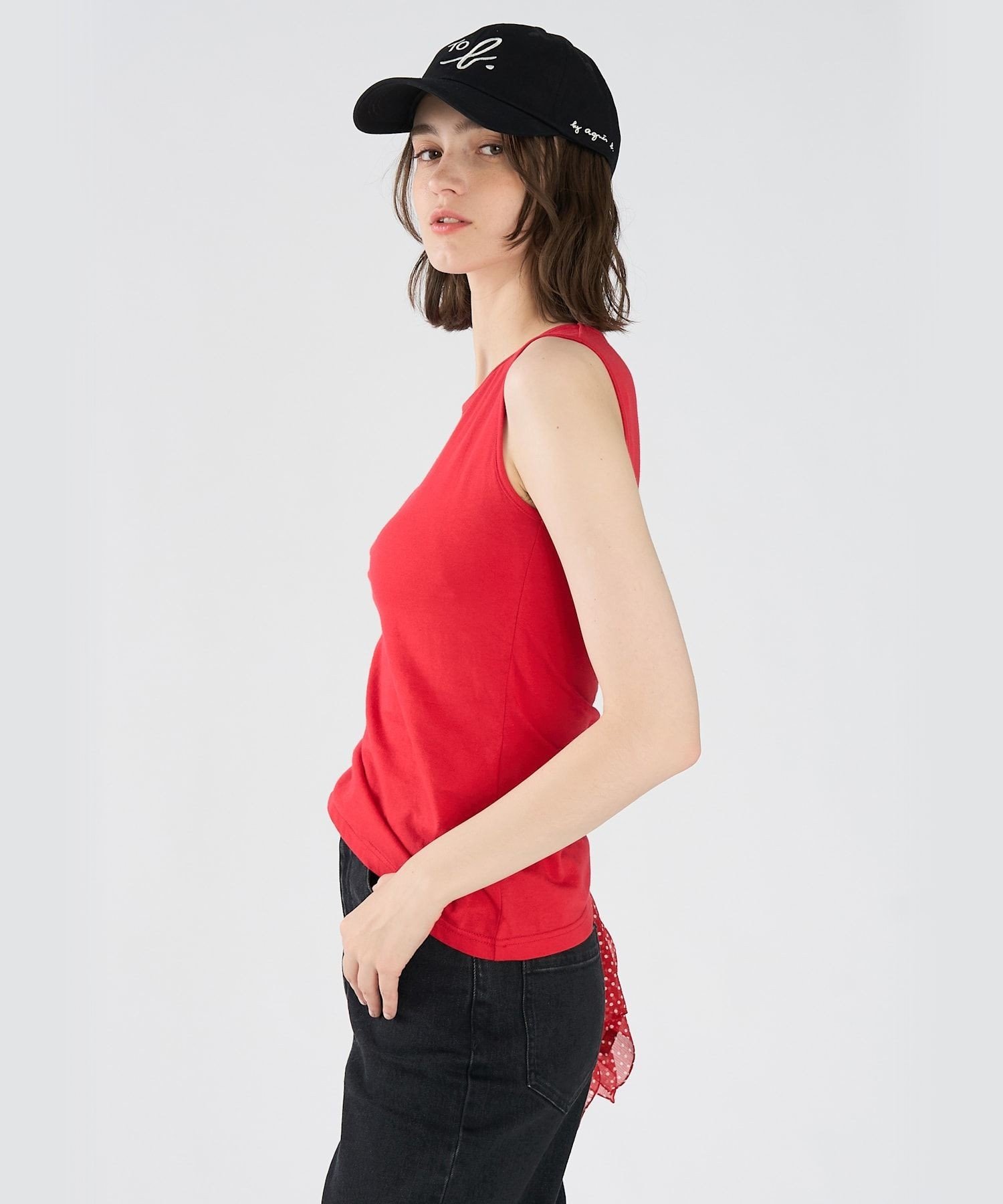 . ミニロゴ プリント コットン タンクトップ アニエスベー トップス カットソー・Tシャツ レッド