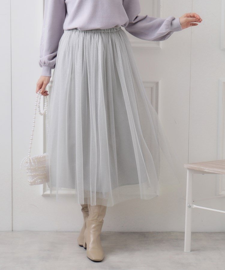 【SALE／46 OFF】Couture Brooch ラメチュールスカート クチュールブローチ スカート ロング マキシスカート グレー ピンク ネイビー