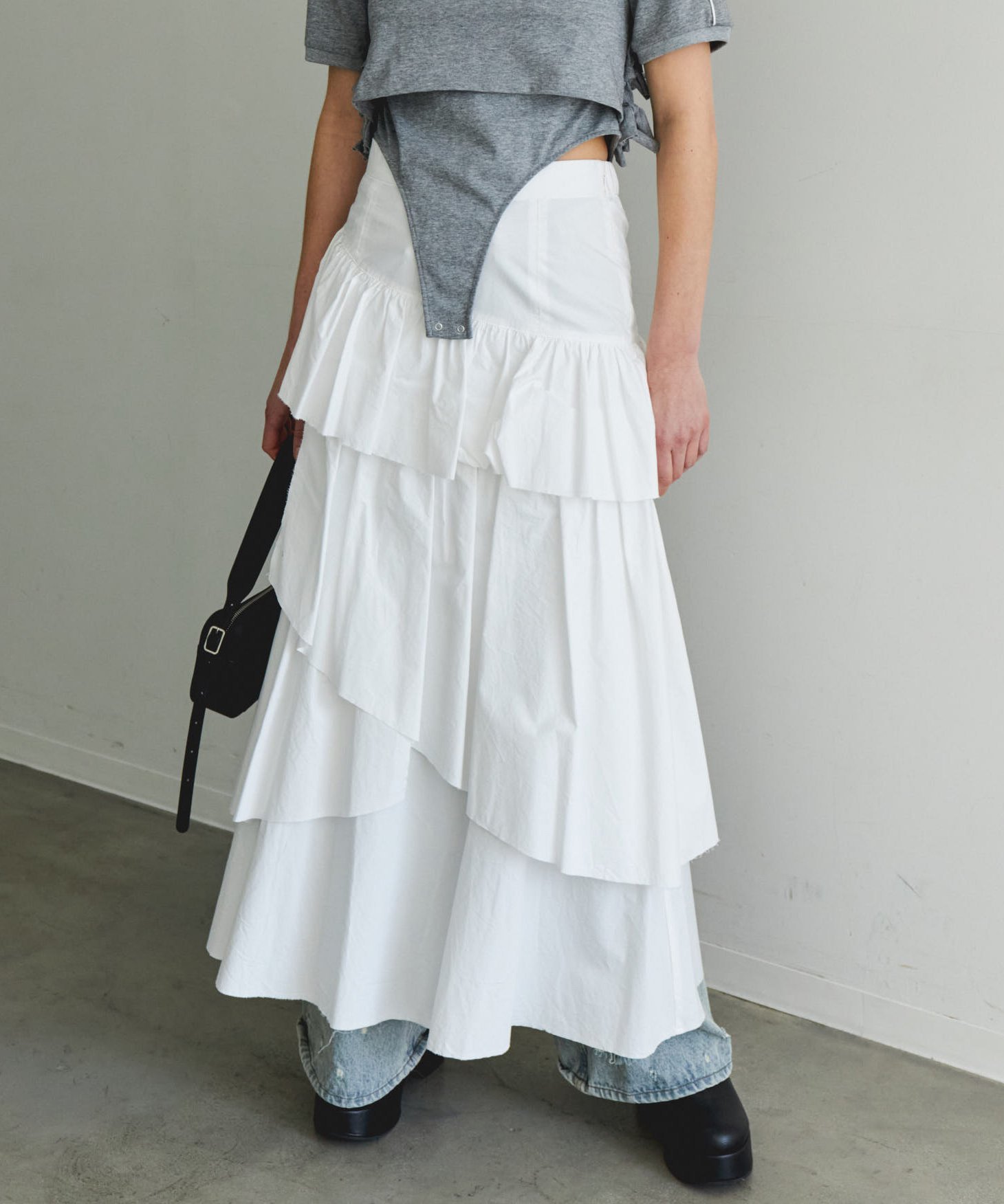 MAISON SPECIAL Flare Tiered Skirt メゾンスペシャル スカート ロング・マキシスカート ブラック ホワイト