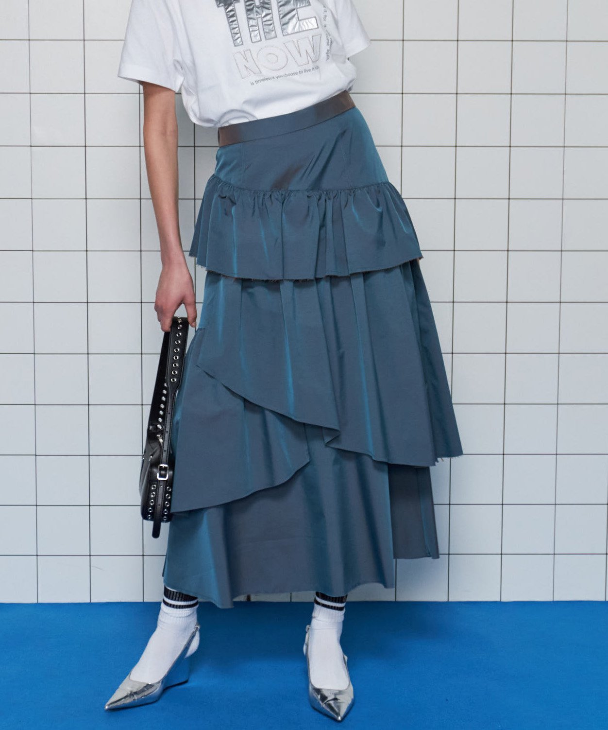 MAISON SPECIAL Flare Tiered Skirt メゾンスペシャル スカート ロング・マキシスカート ブラック ホワイト