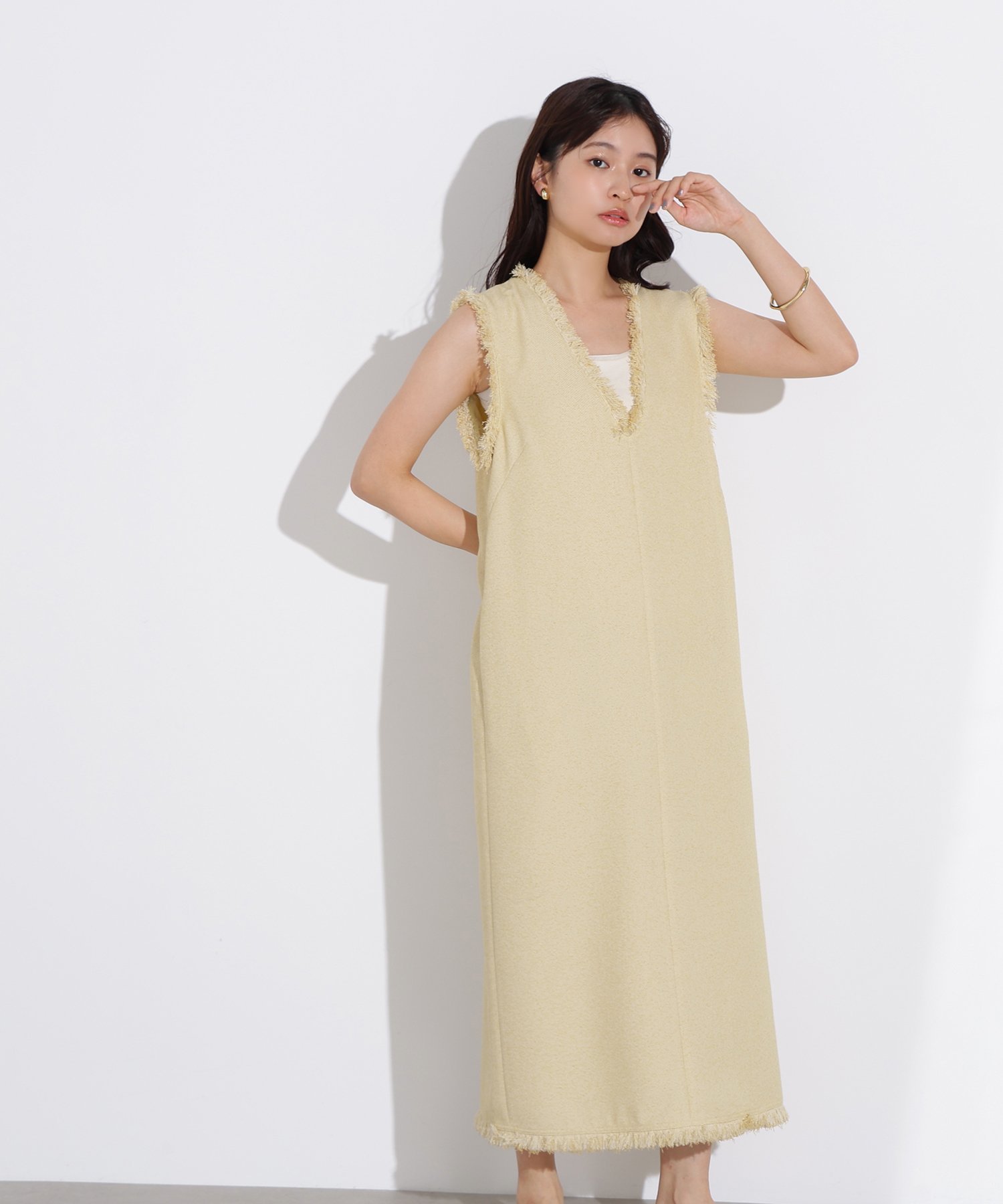 N. Natural Beauty Basic ライトツイーディーナローワンピース エヌ ナチュラルビューティーベーシック* ワンピース・ドレス ワンピース ブラック イエロー