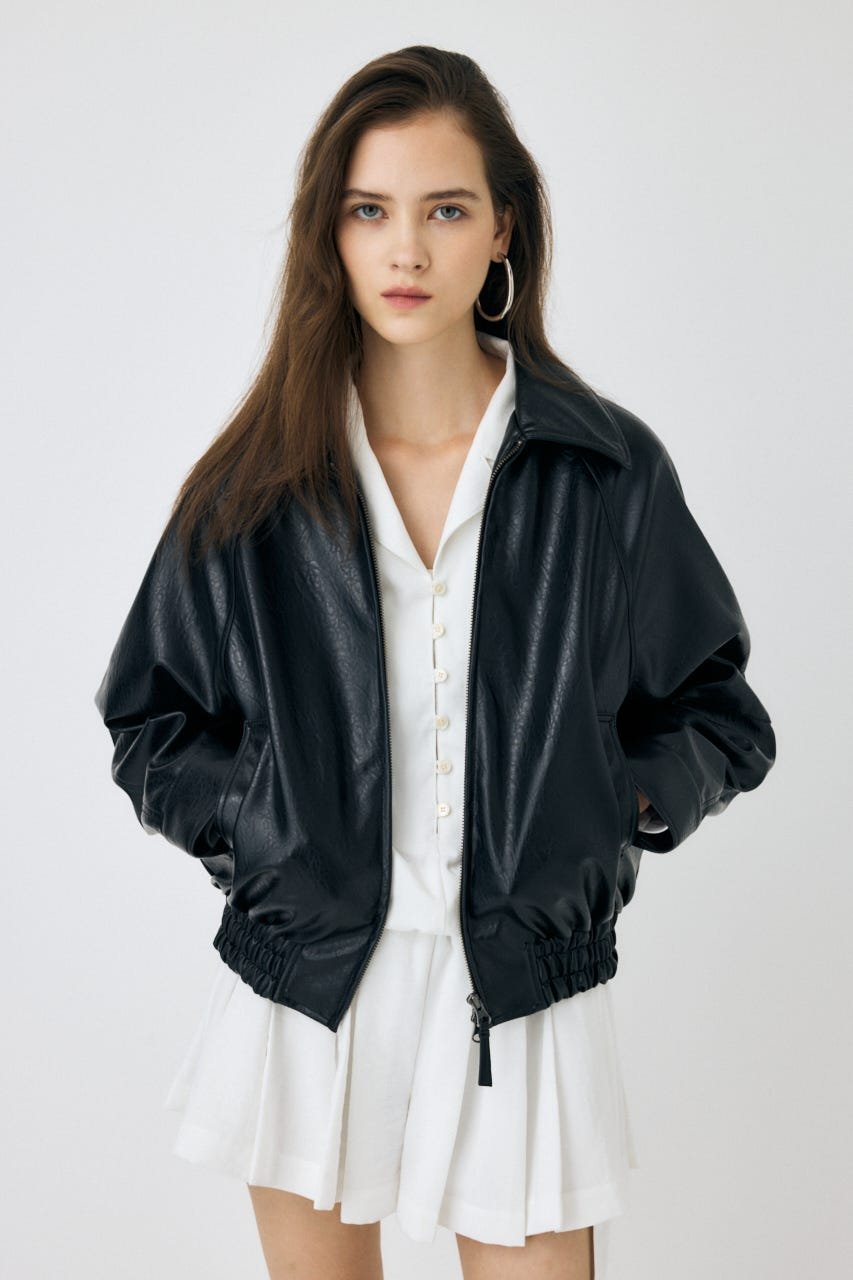 【SALE／5%OFF】MOUSSY F/LEATHER GATHER ブルゾン マウジー ジャケット・アウター ブルゾン・ジャンパー ブラック【送料無料】