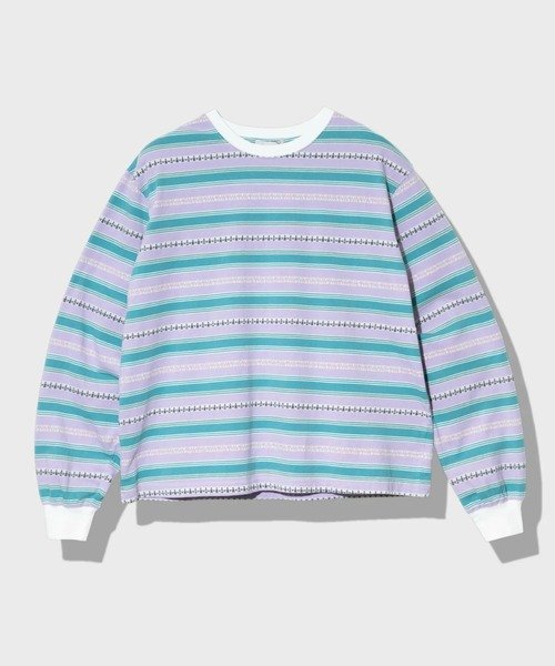 GSC MENS SELECT Universal Style Wear/ユニバーサルスタイルウェア Ethnic border Tee (MENS) ゴースローキャラバン トップス カットソー・Tシャツ グレー パープル