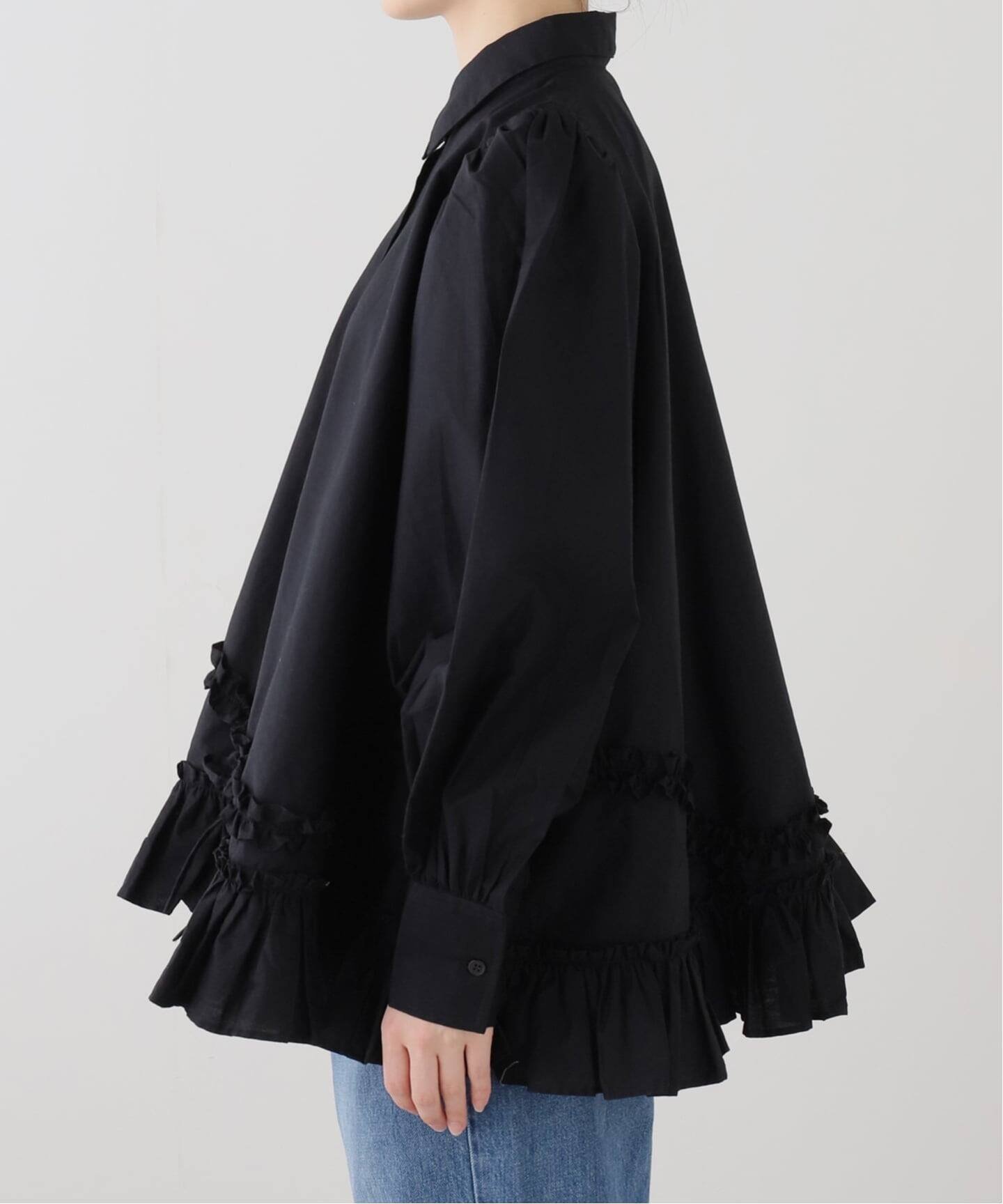 SLOBE IENA crinkle crinkle crinkle frill hem long sleeve shirts CC-4503 スローブ イエナ トップス シャツ・ブラウス ブラック ホワイト【送料無料】