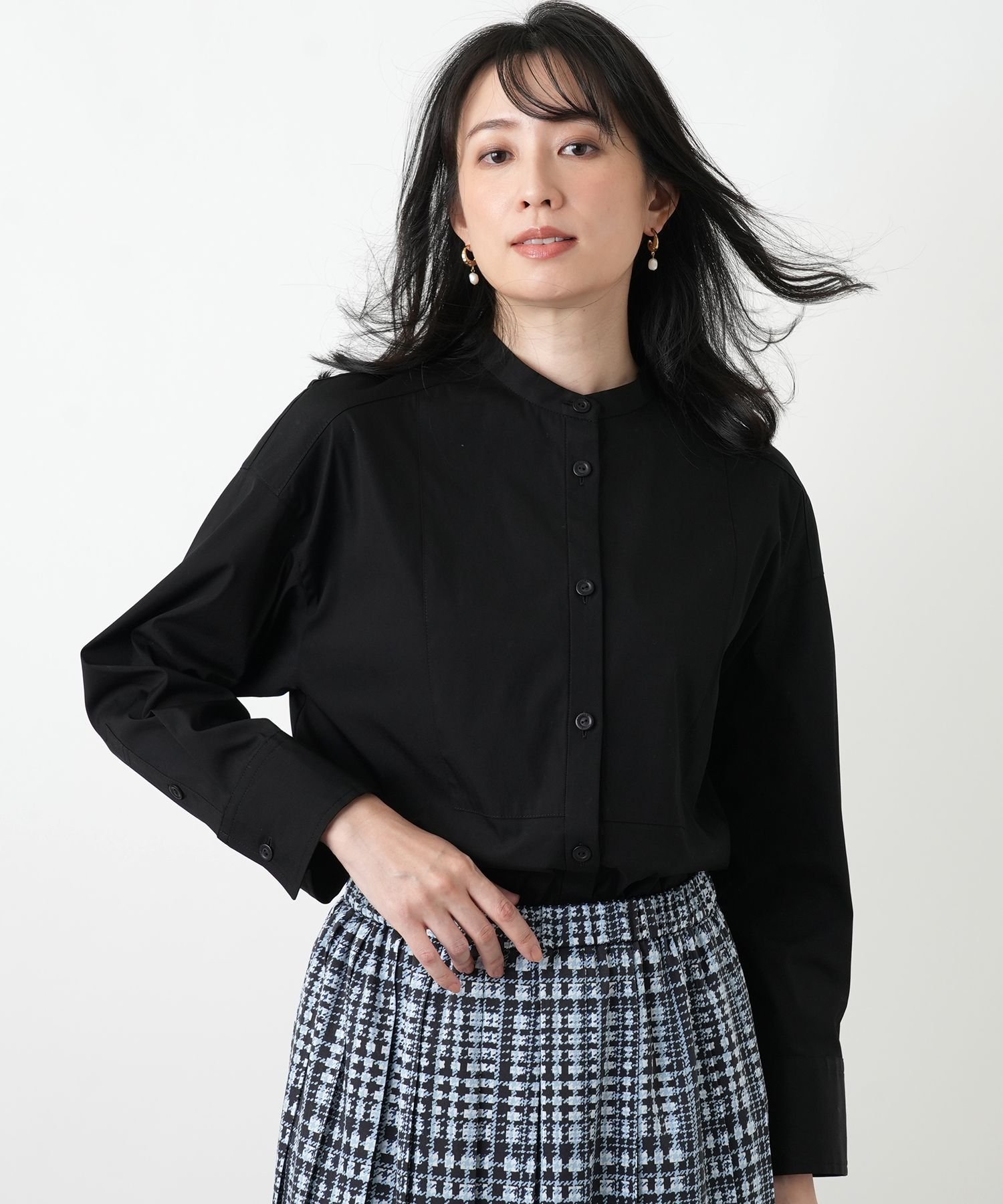 Leilian バンドカラーブラウス【ROCHAS Premiere】【REGGIANI】 レリアン トップス シャツ・ブラウス ブラック ホワイト