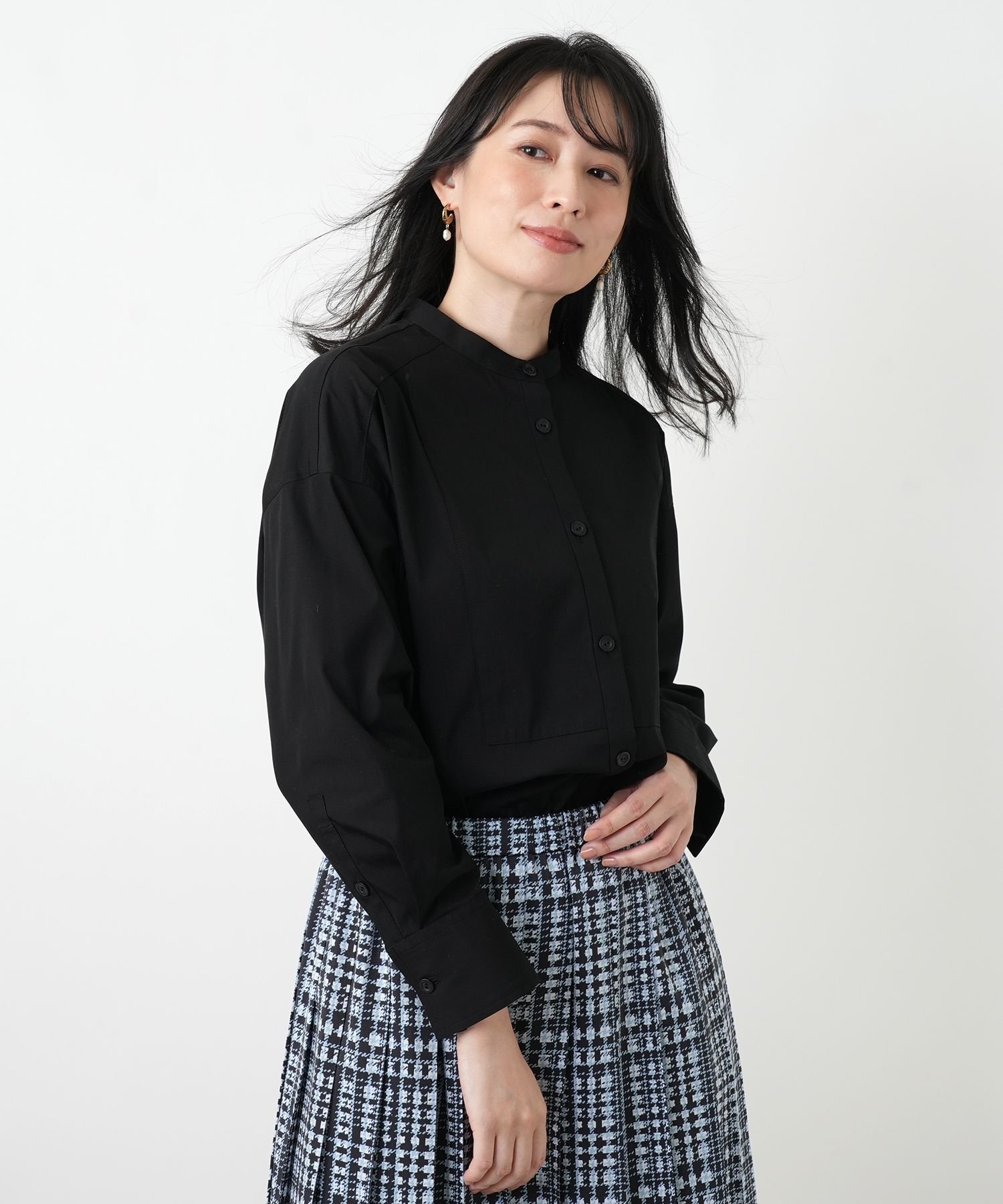 Leilian バンドカラーブラウス【ROCHAS Premiere】【REGGIANI】 レリアン トップス シャツ・ブラウス ブラック ホワイト