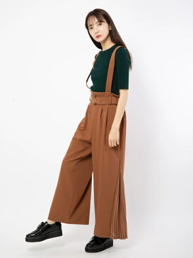 【SALE／50%OFF】CECIL McBEE サスペンダー付き脇プリーツワイドパンツ セシルマクビー パンツ/ジーンズ パンツその他 ベージュ ブラウン ネイビー