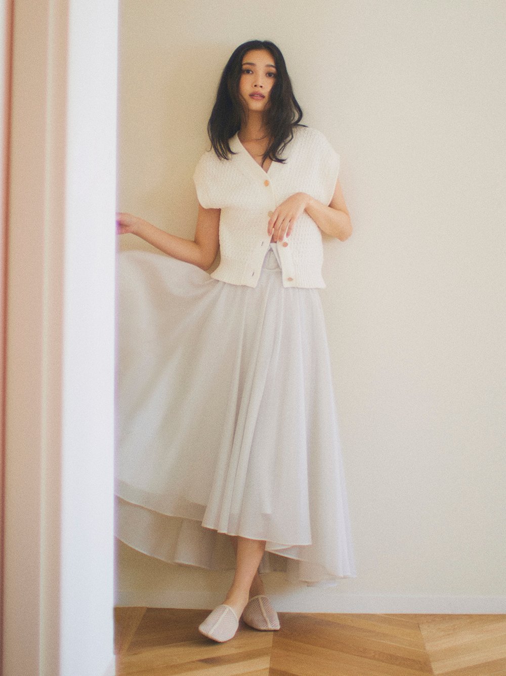 【SALE／30%OFF】FRAY I.D 【00サイズあり】オーガンジーサーキュラースカート フレイ アイディー スカート ロング・マキシスカート ホワイト グレー ピンク ネイビー【送料無料】のサムネイル