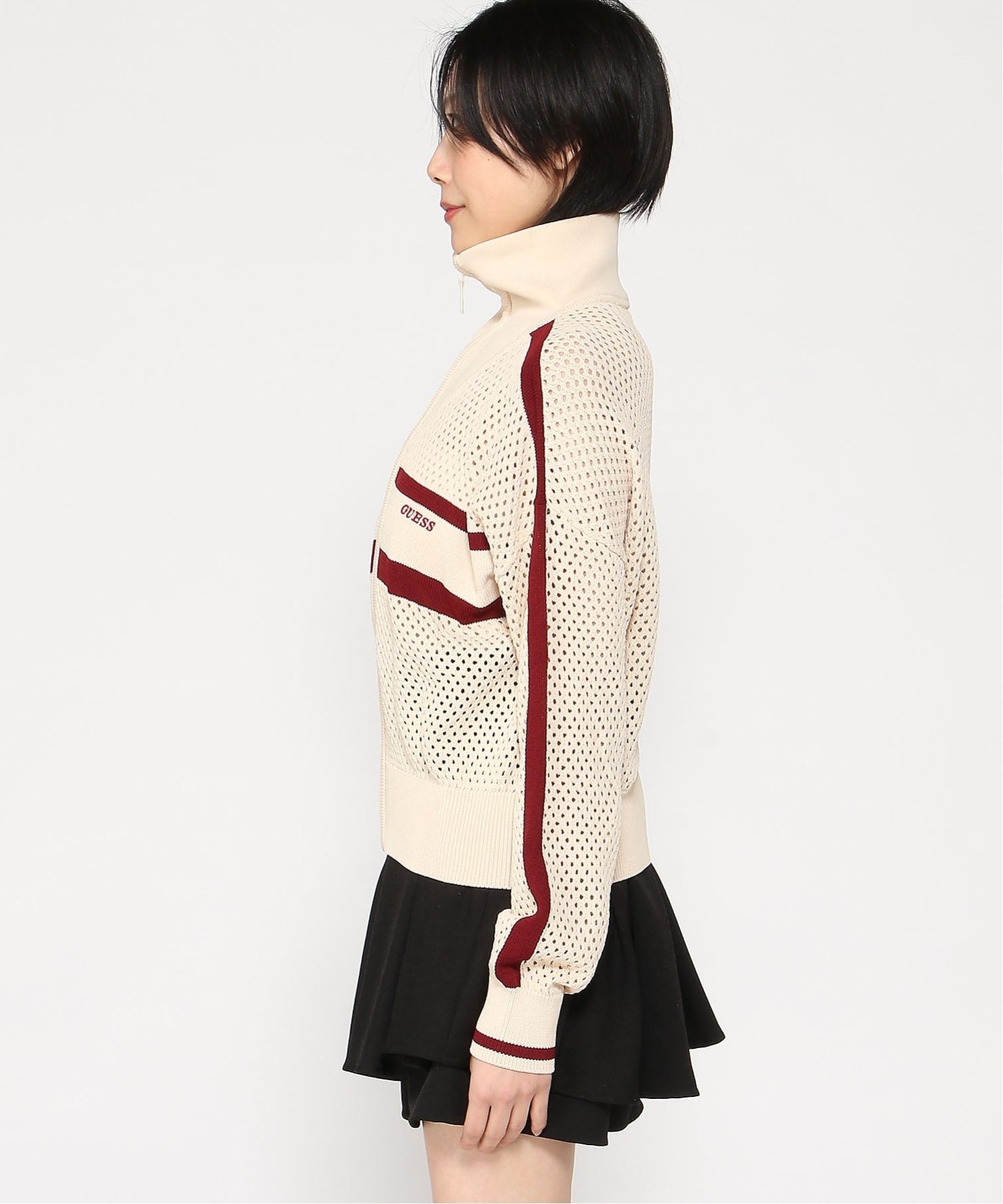 GUESS/(W)GABRY Zipper Bomber Sweater ニット ゲス トップス ニット ブラック ベージュ