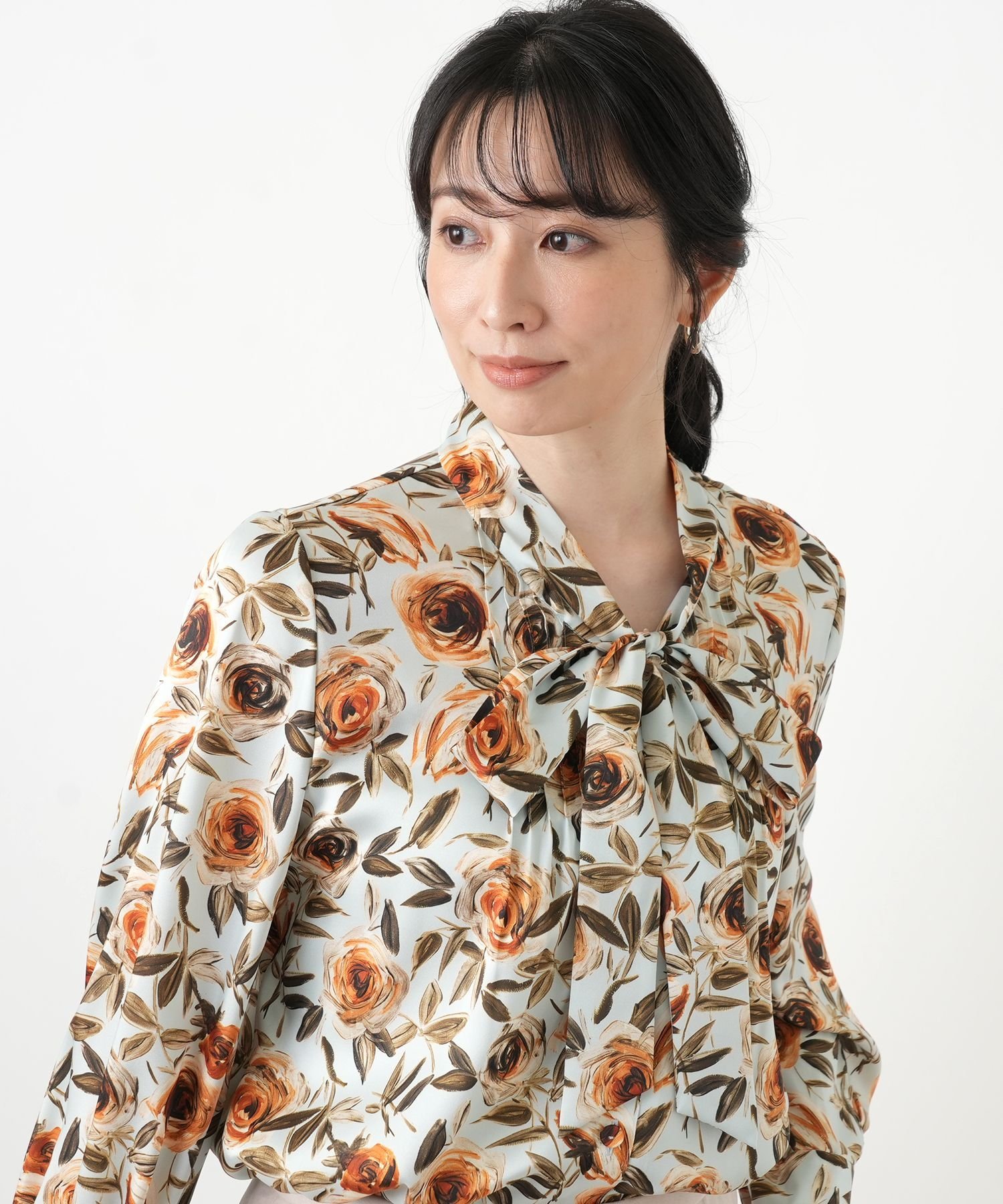 Leilian 花柄リボンブラウス【ROCHAS Premiere】【RATTI】 レリアン トップス シャツ・ブラウス オレンジ