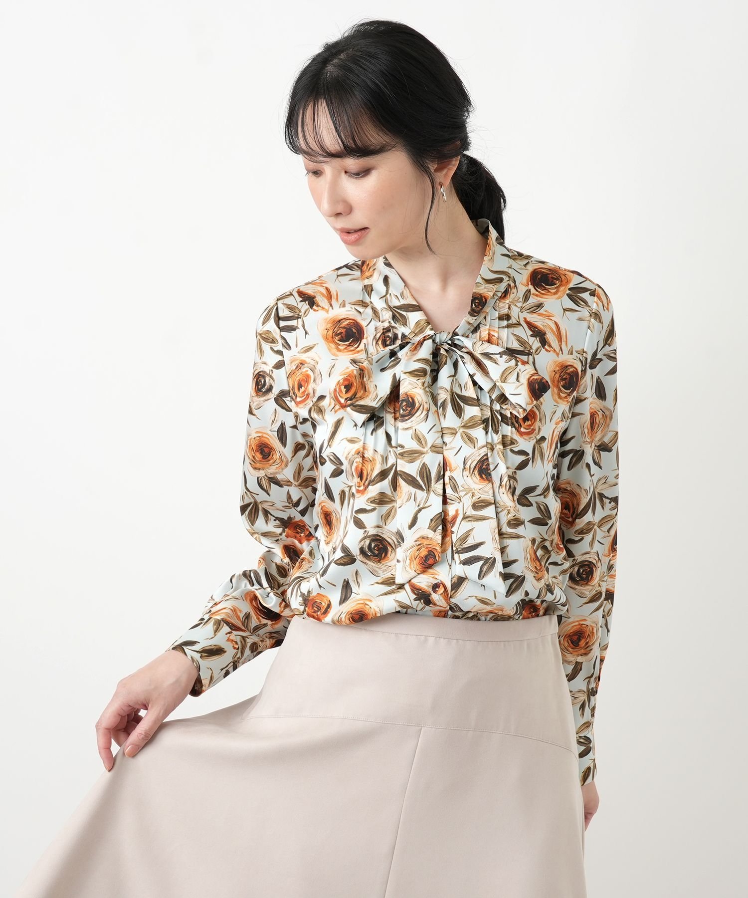 Leilian 花柄リボンブラウス【ROCHAS Premiere】【RATTI】 レリアン トップス シャツ・ブラウス オレンジ