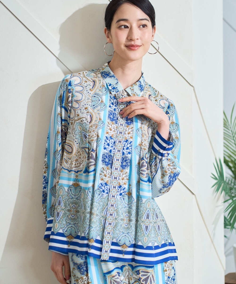 CHRISTIAN AUJARD（小さいサイズ） マリンブルーペーズリーブラウス メゾンドゥサンク トップス シャツ・ブラウス ブルー【送料無料】