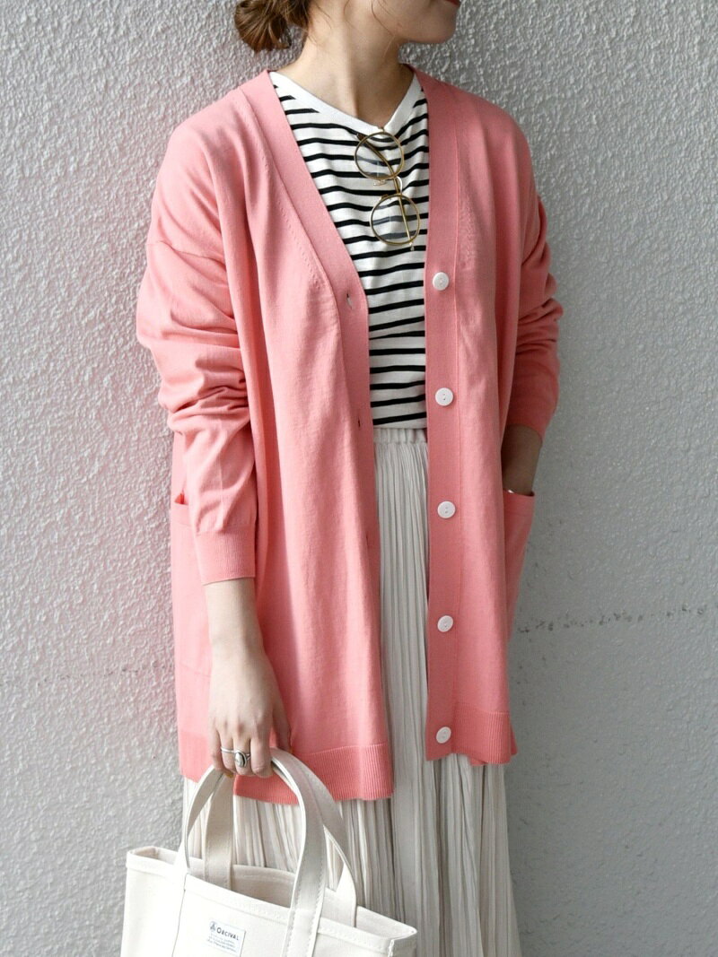 【SALE／30%OFF】SHIPS any SHIPS any: ファインコットン カラー ニット Vネック カーディガン シップス トップス カーディガン ネイビー イエロー ピンク【送料無料】