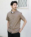 SPU 先染め綿麻ストレッチレギュラーカラー半袖シャツ カジュアル トップス シャツ・ブラウス グレー ネイビー ホワイト ブルー グリーン カーキグリーン ブ...