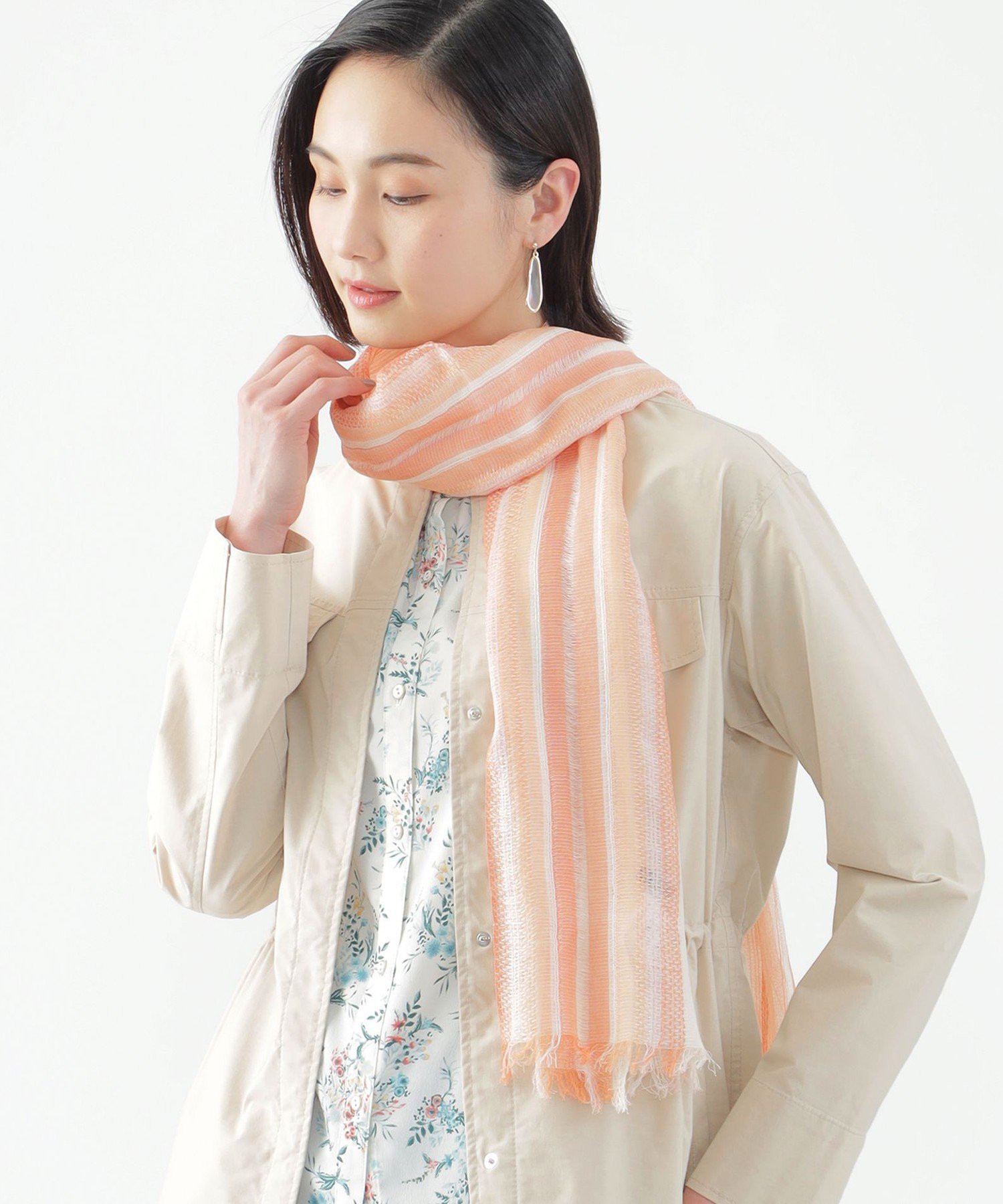 【SALE/36%OFF】TRANS WORK 【ウォッシャブル】ドビー織りショートストール トランスワーク ファッション雑貨 マフラー・ストール・ネックウォーマー オレンジ ブルー【送料無料】