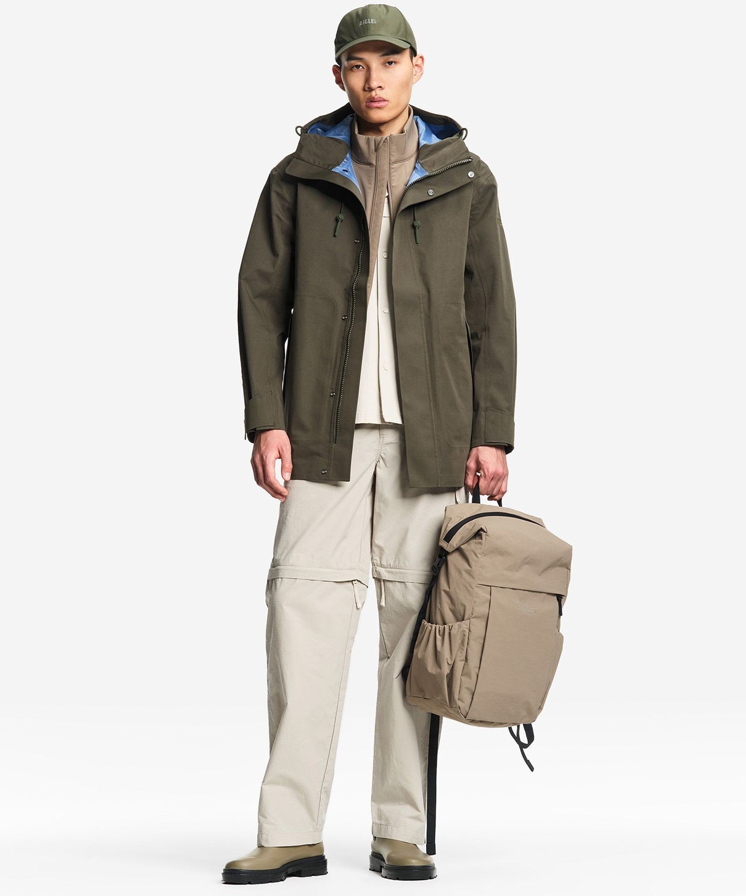 AIGLE 透湿防水 3レイヤー テクニカルコットン フーデッドジャケット エーグル ジャケット・アウター マウンテンパーカー【送料無料】