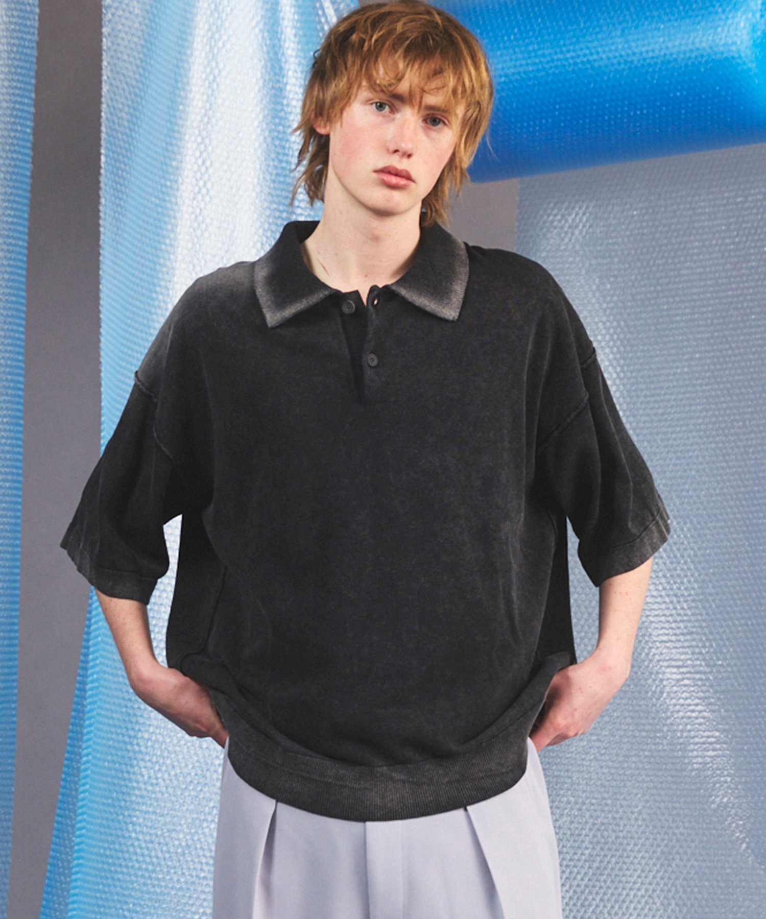 MAISON SPECIAL High Twist Prime-Over Pigment Bleach Knit Polo Shirt メゾンスペシャル トップス シャツ・ブラウス ネイビー ピンク ブラック