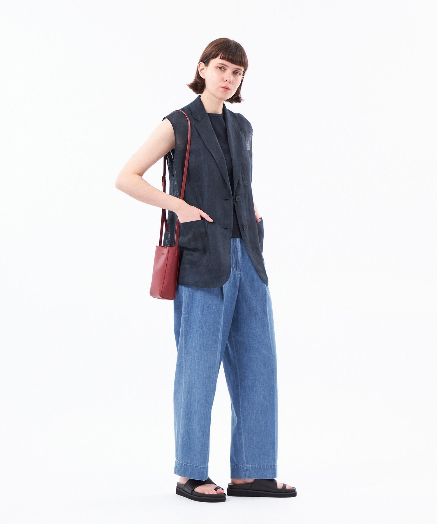 【UPTON GILET(アップトン ジレ)】リネンメッシュ マッキントッシュ フィロソフィー ジャケット・アウター ブルゾン・ジャンパー ブラウン ネイビー