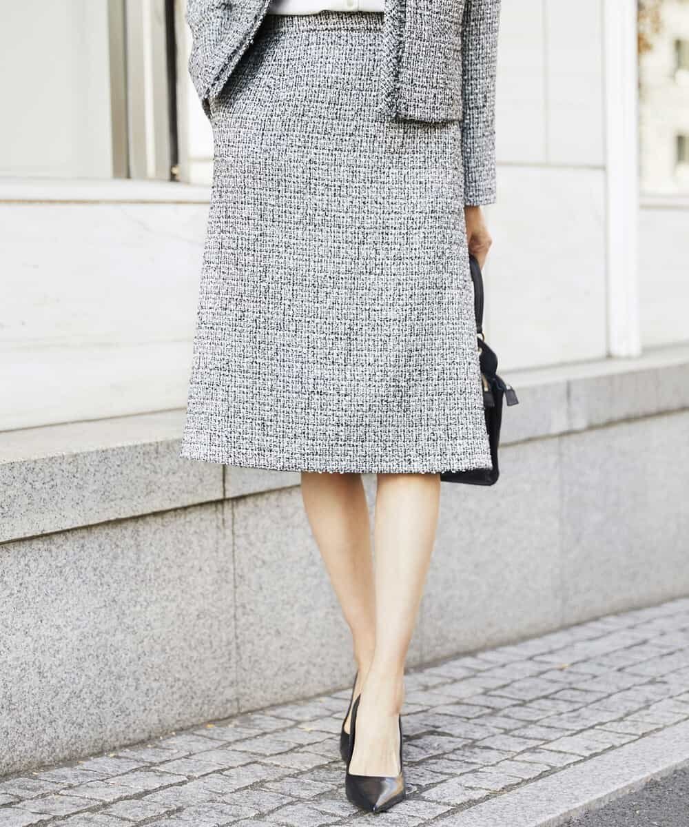 MICHEL KLEIN [セットアップ対応]ファンシーツイードセミタイトスカート ミッシェルクラン スカート その他のスカート グレー ネイビー【送料無料】のサムネイル