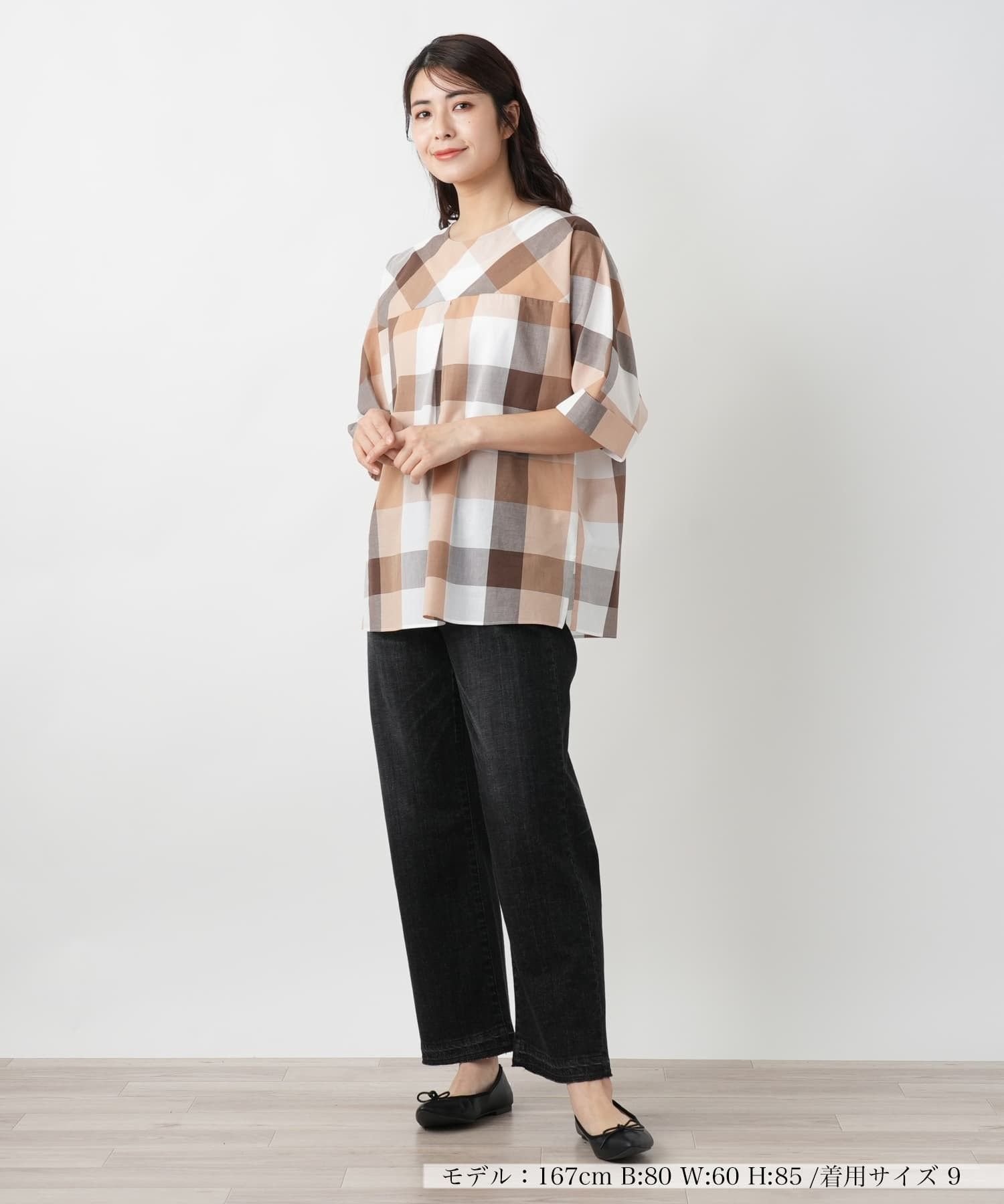 Leilian ブロックチェックブラウス【ROCHAS Premiere】 レリアン トップス シャツ・ブラウス ブラウン