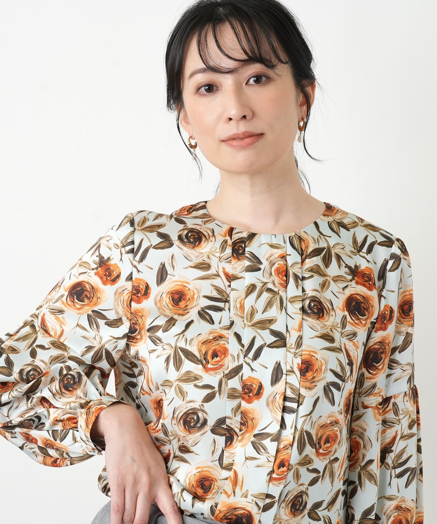 Leilian 花柄プリントブラウス【ROCHAS Premiere】【RATTI】 レリアン トップス シャツ・ブラウス オレンジ
