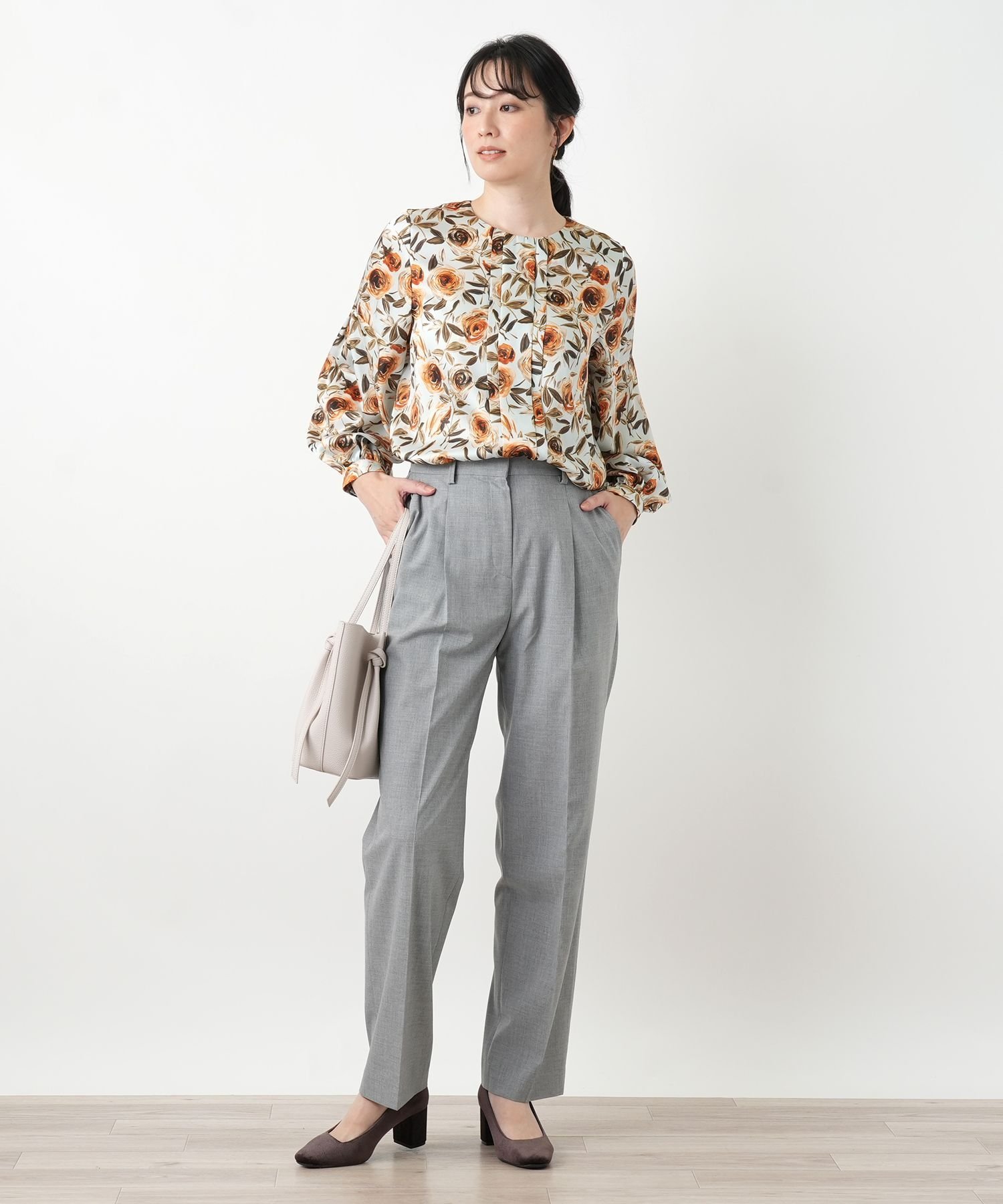 Leilian 花柄プリントブラウス【ROCHAS Premiere】【RATTI】 レリアン トップス シャツ・ブラウス オレンジ