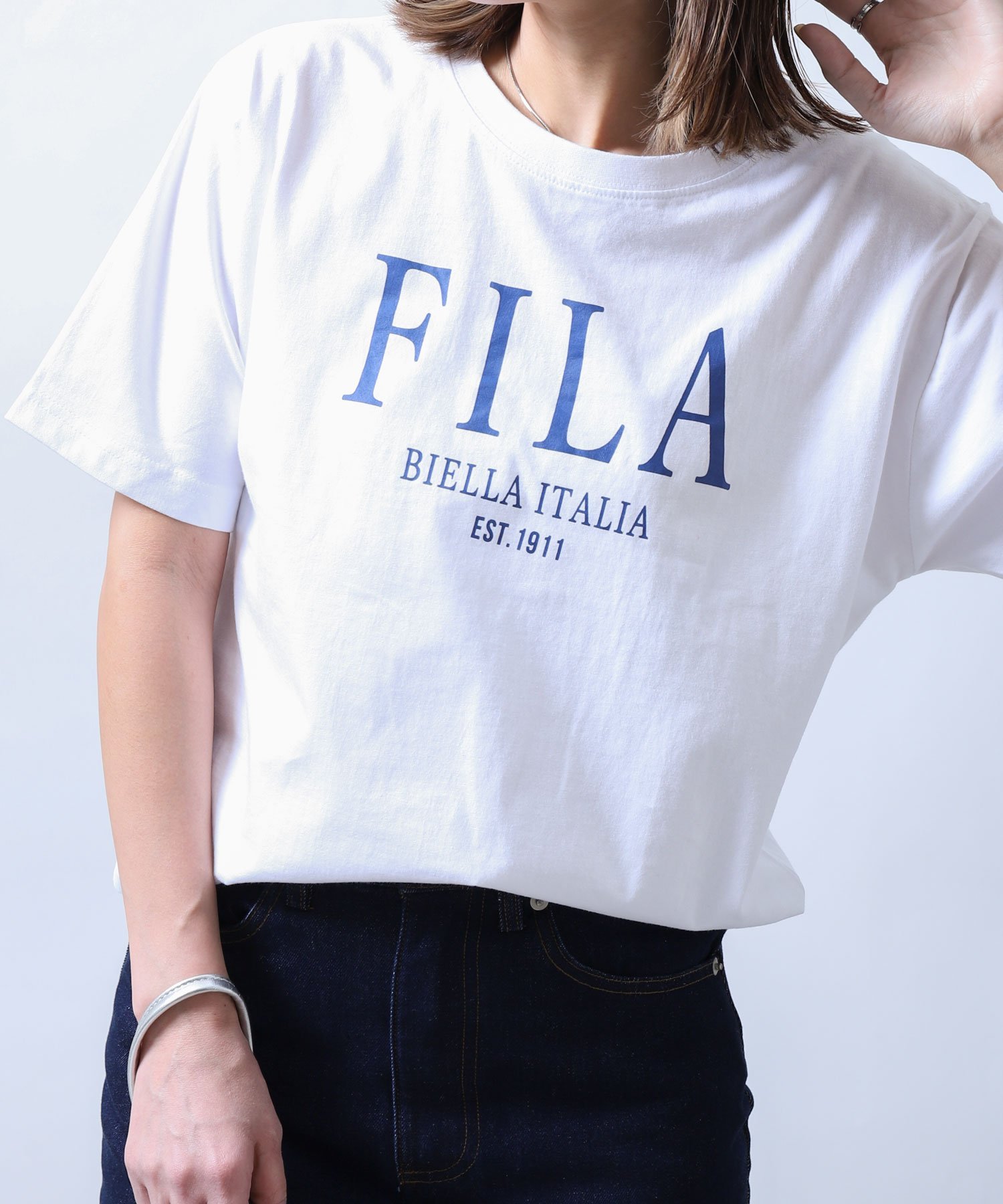 ZIP FIVE 【fh8117】FILA 高密度 センター キレイ目ロゴTシャツ ジップファイブ/ニルウェイ トップス カットソー・Tシャツ ホワイト ブラック ネイビー ブルー