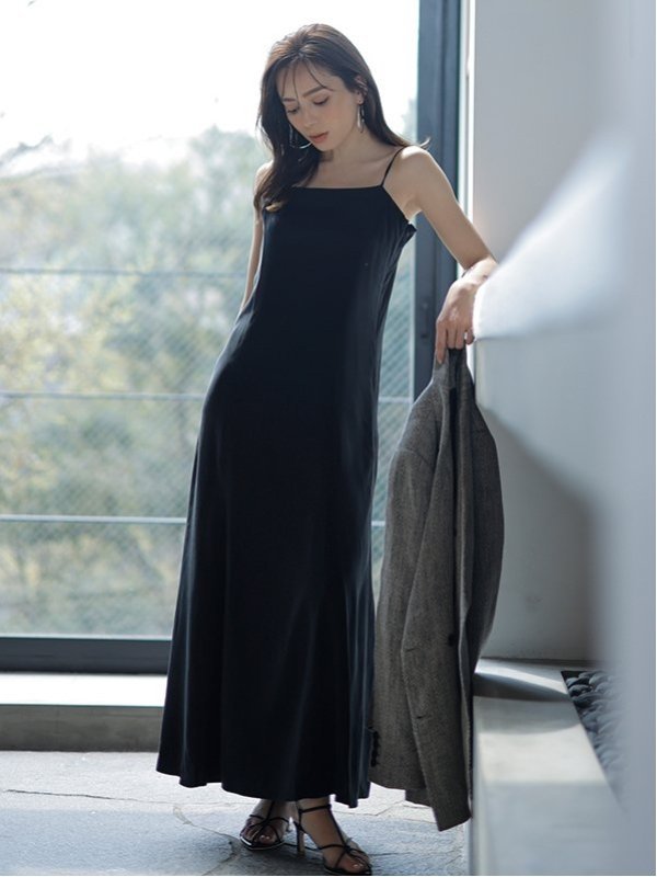 anuans キュプラブレンドキャミワンピース アニュアンス ワンピース・ドレス ワンピース ブラック ホワイト ネイビー【送料無料】のサムネイル