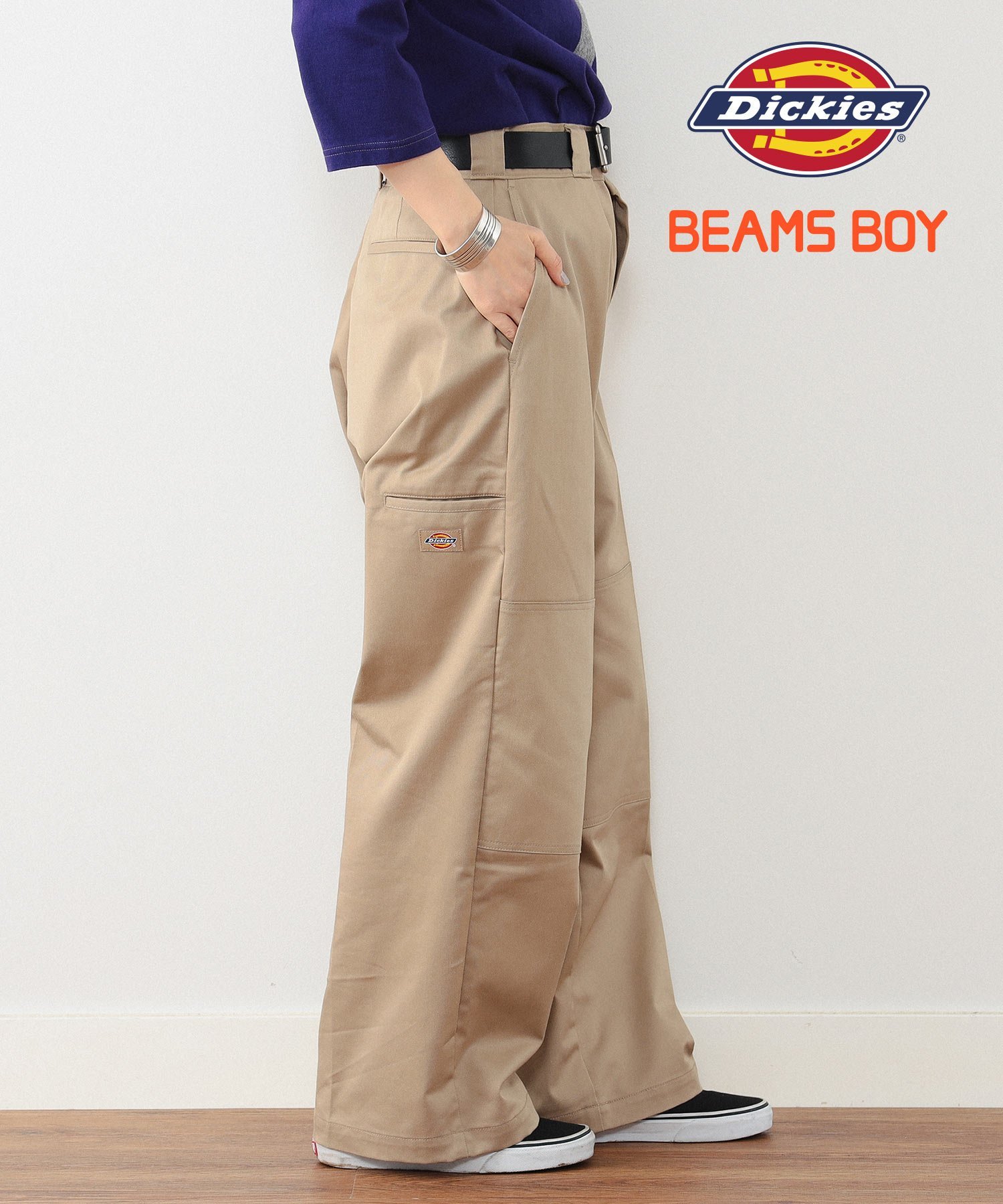 BEAMS BOY Dickies BEAMS BOY / 別注 ワイド ダブルニー パンツ ビームス ウイメン パンツ その他のパンツ ベージュ グリーン ネイビー【送料無料】