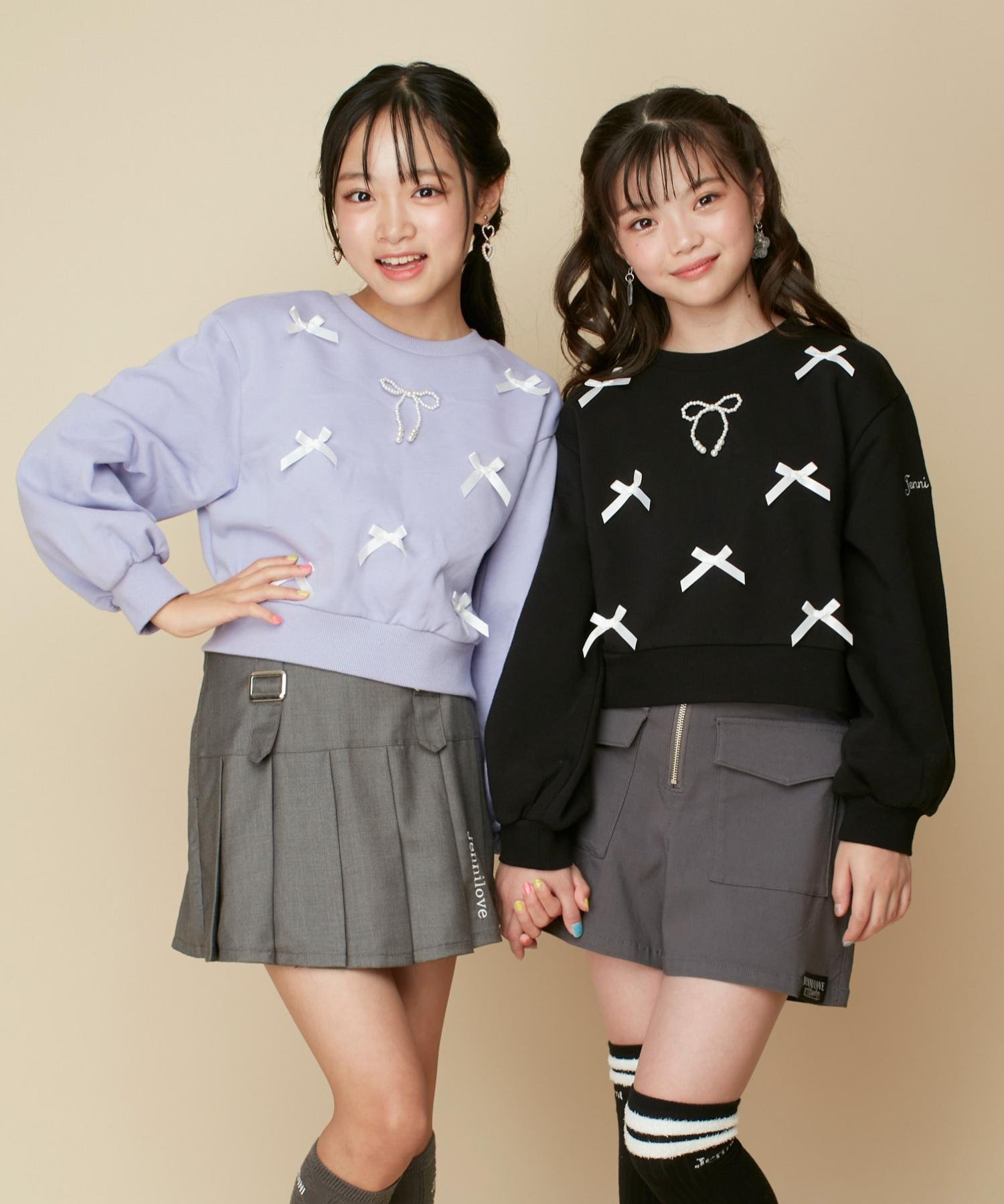【SALE／50%OFF】JENNI love パールリボン付きトレーナー ジェニィオンラインショップ トップス スウェット・トレーナー ブラック パープル ブルーのサムネイル