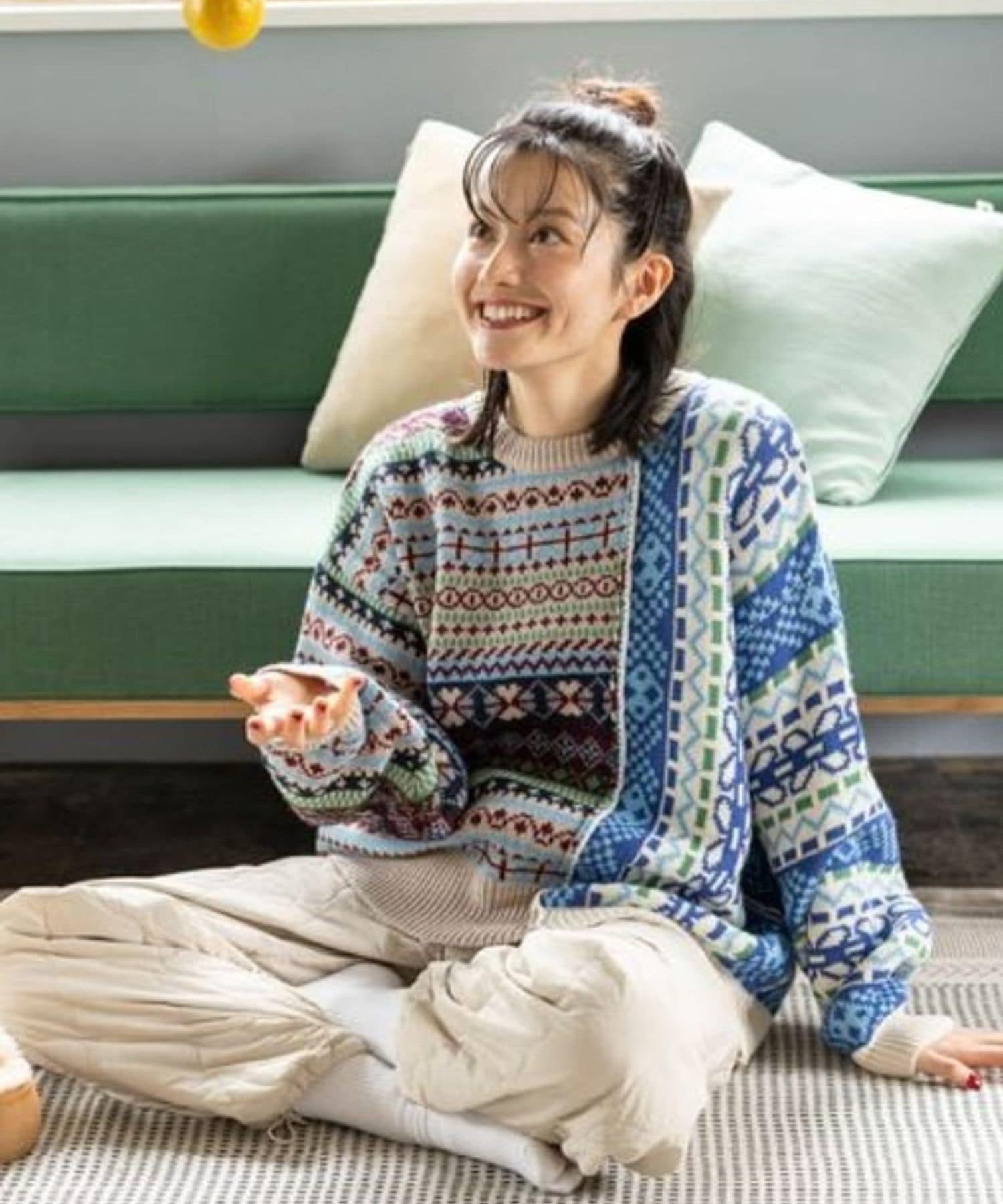 【SALE／50%OFF】niko and ... リメイク風フェアアイルニットプルオーバー ニコアンド トップス ニット ホワイト ブルー グレーのサムネイル