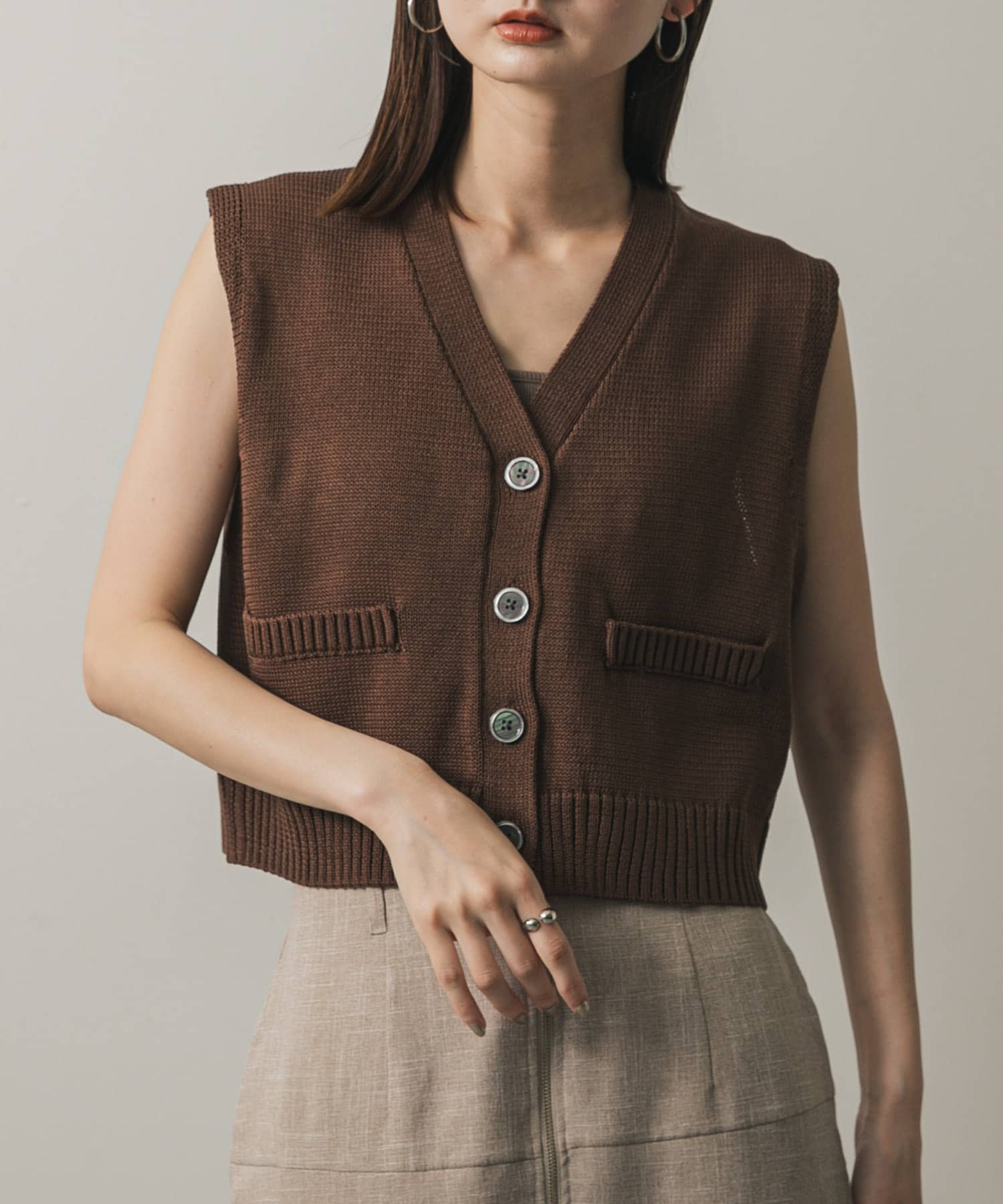【SALE/27%OFF】SENSE OF PLACE フロントボタンクロップドセーター センス オブ プレイス トップス ニット ブラウン レッド ネイビー ホワイト【送料無料】