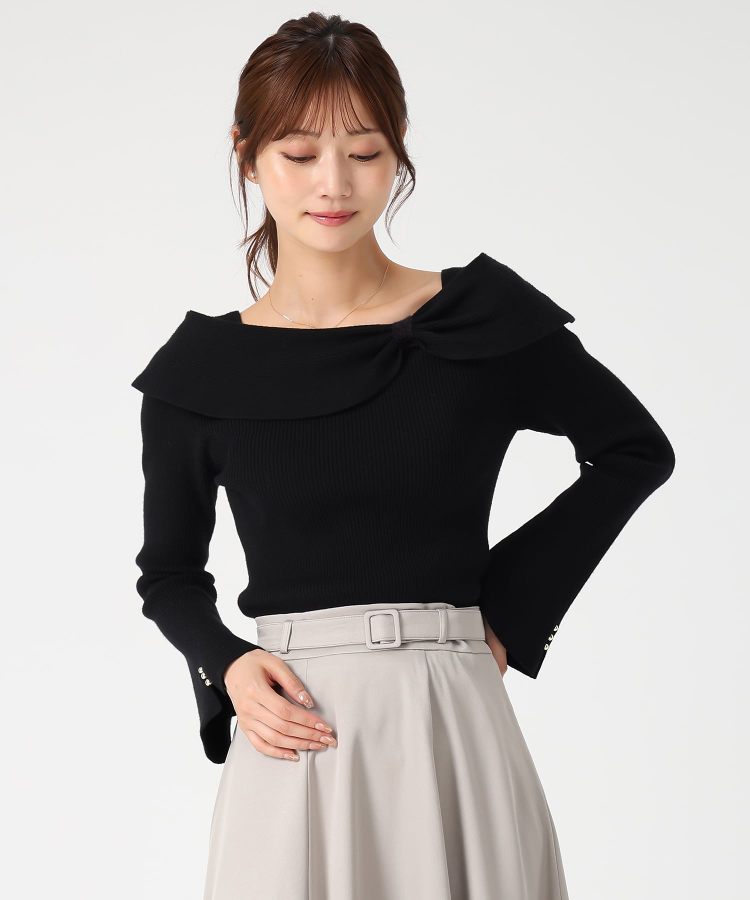 MISCH MASCH MM548306 アシメリボン2wayフレア袖ニット ミッシュマッシュ トップス ニット ブラウン ブラック ホワイト パープル【送料無料】のサムネイル