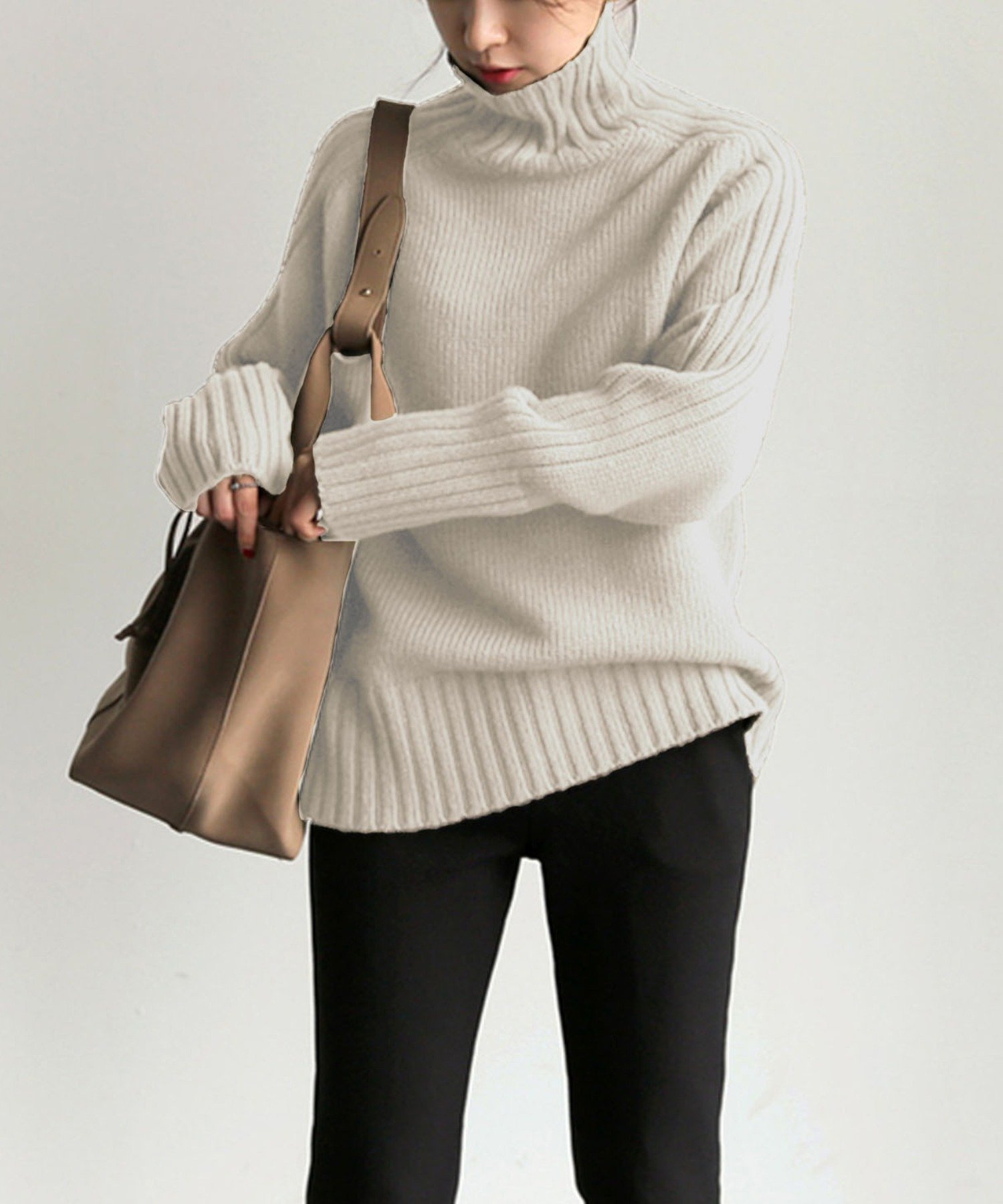 【SALE／33%OFF】Girly Doll Girly Doll/サイドリブ 切り替えハイネックニット ドゥーラ ドゥーラ トップス ニット ホワイト グレー カーキ ネイビー ブラウン ブラック ブルー レッド ベージュ グリーンのサムネイル