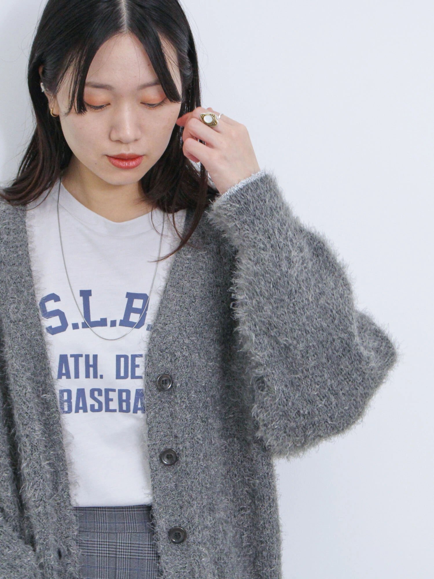 Samansa Mos2 blue メランジフェザーVカーディガン サマンサモスモス トップス カーディガン グレー ホワイト ブルー【送料無料】のサムネイル