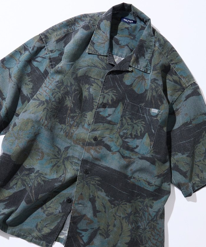 NAUTICA ワイドシルエット フェード加工 アロハプリント オープンカラーシャツ ショートスリーブ フリークスストア トップス シャツ・ブラウス ネイビー グレー【送料無料】のサムネイル