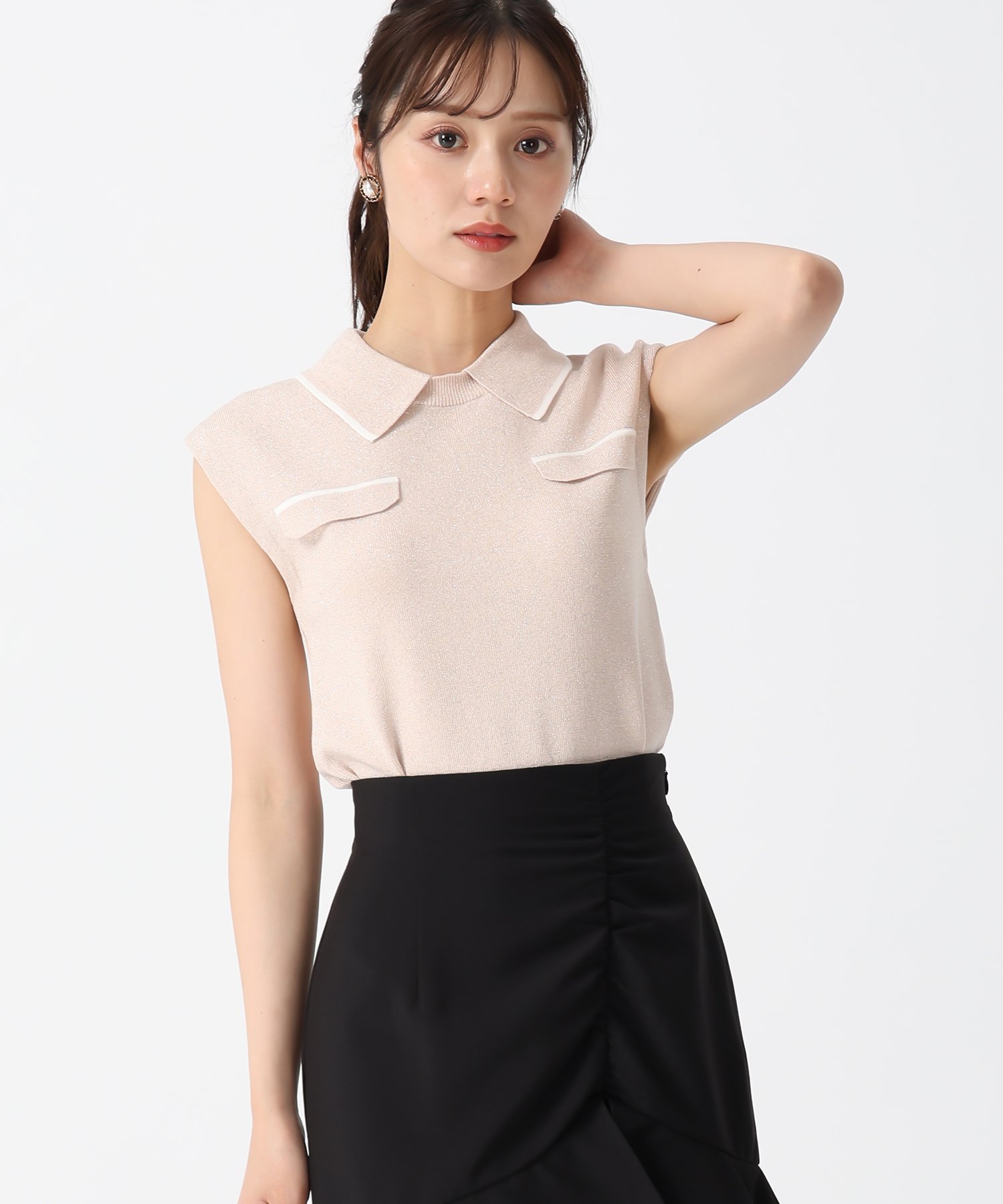 【SALE／10%OFF】31 Sons de mode 2025秋冬新作 襟付ライン入りフラップニット トランテアン ソン ドゥ モード トップス ニット ピンク ホワイト ブラック【送料無料】のサムネイル