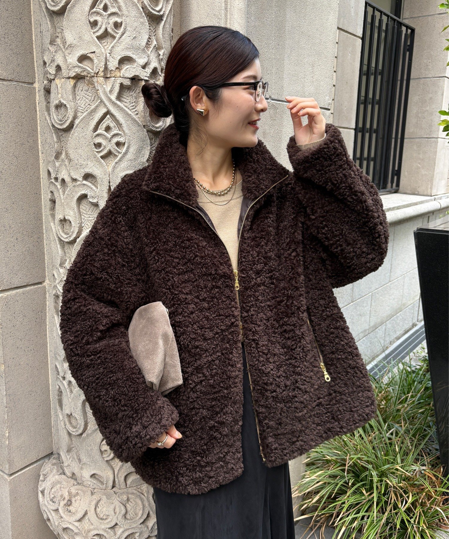 DouDou 【インフルエンサーOKOCHI企画】ボアブルゾン ドゥドゥ ジャケット・アウター その他のジャケット・アウター ベージュ グレー ブラウン【送料無料】